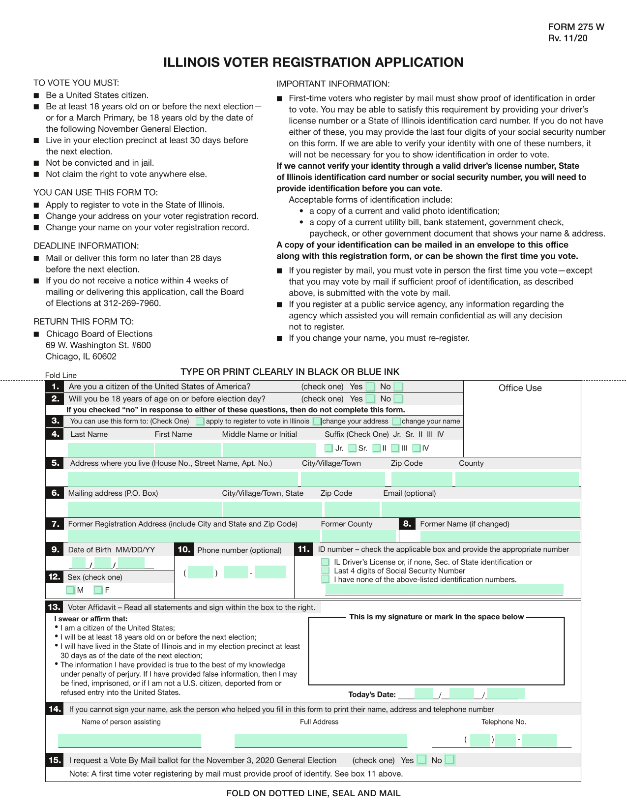 Illinois Voter Registration Application screenshot