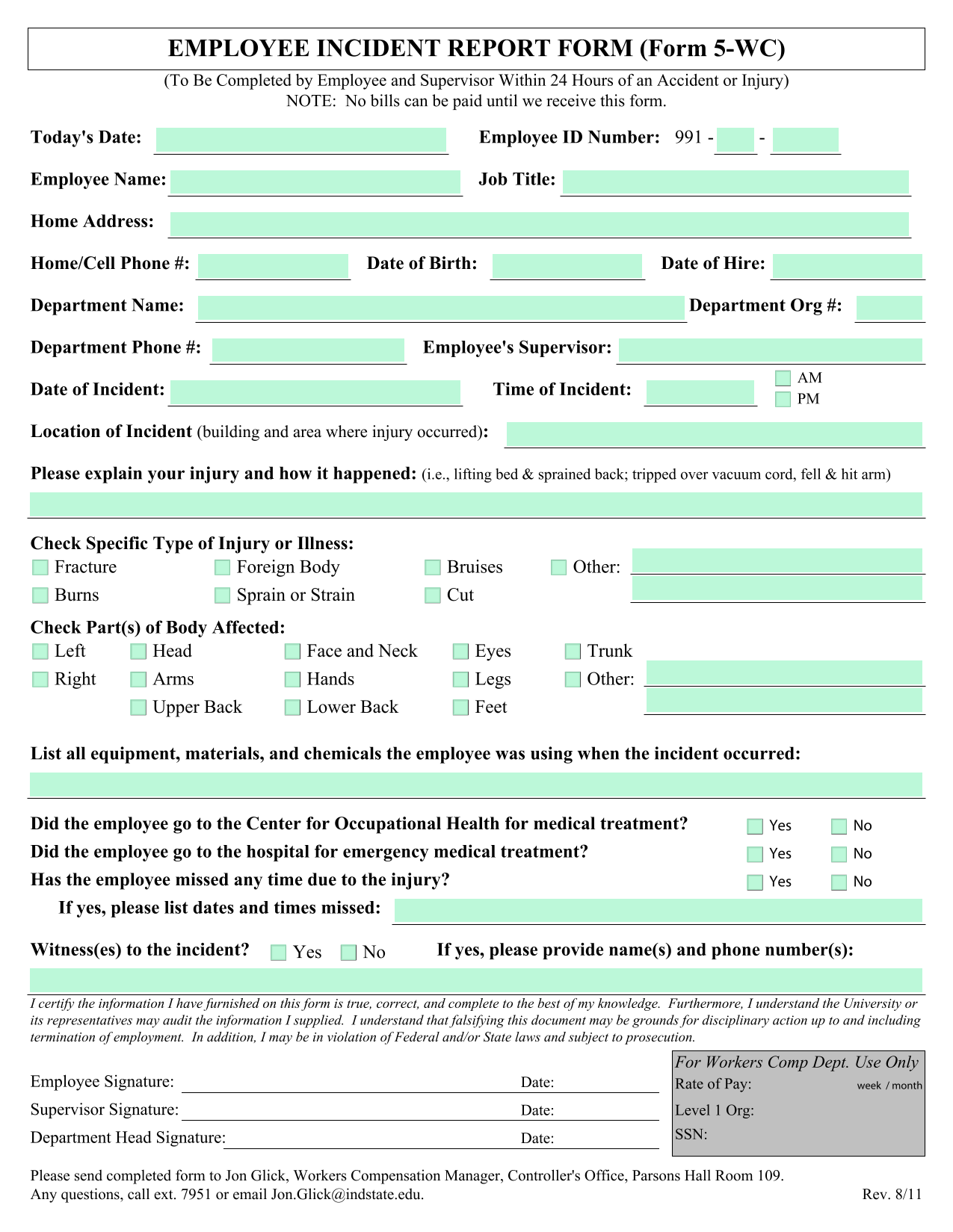 Employee Incident Report Form (Form 5 WC) screenshot