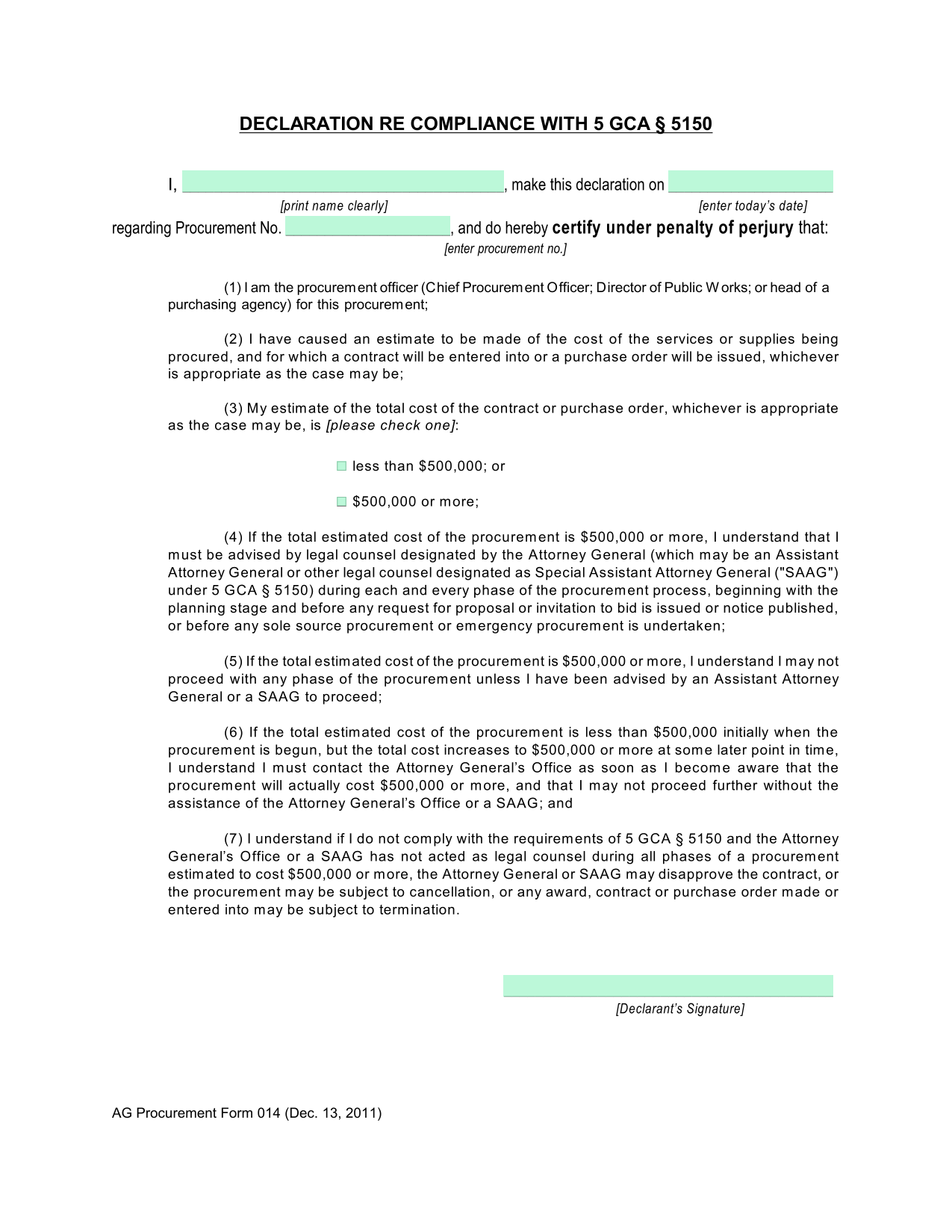 Declaration Re Compliance With 5 GCA  5150 screenshot