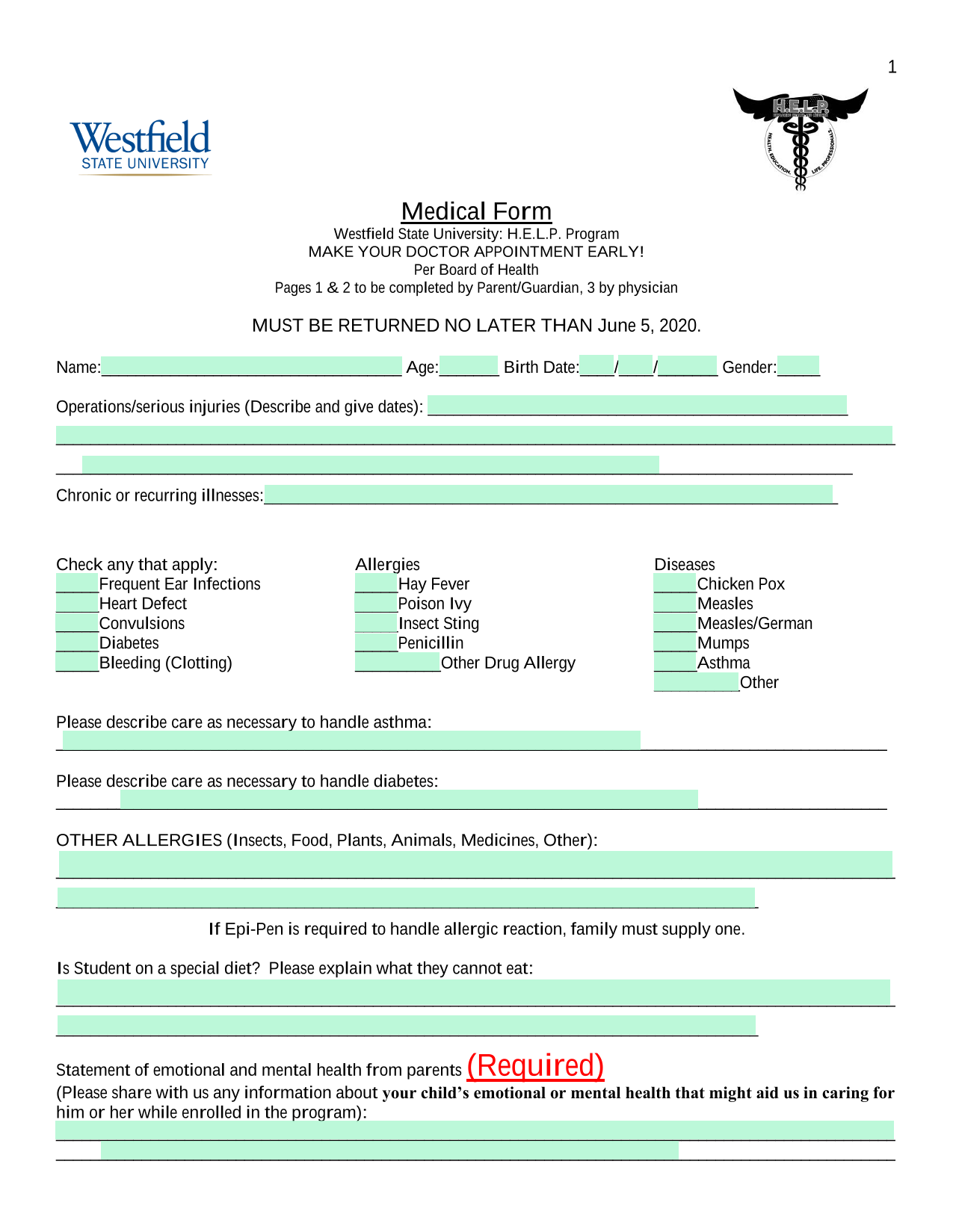 Medical Form screenshot