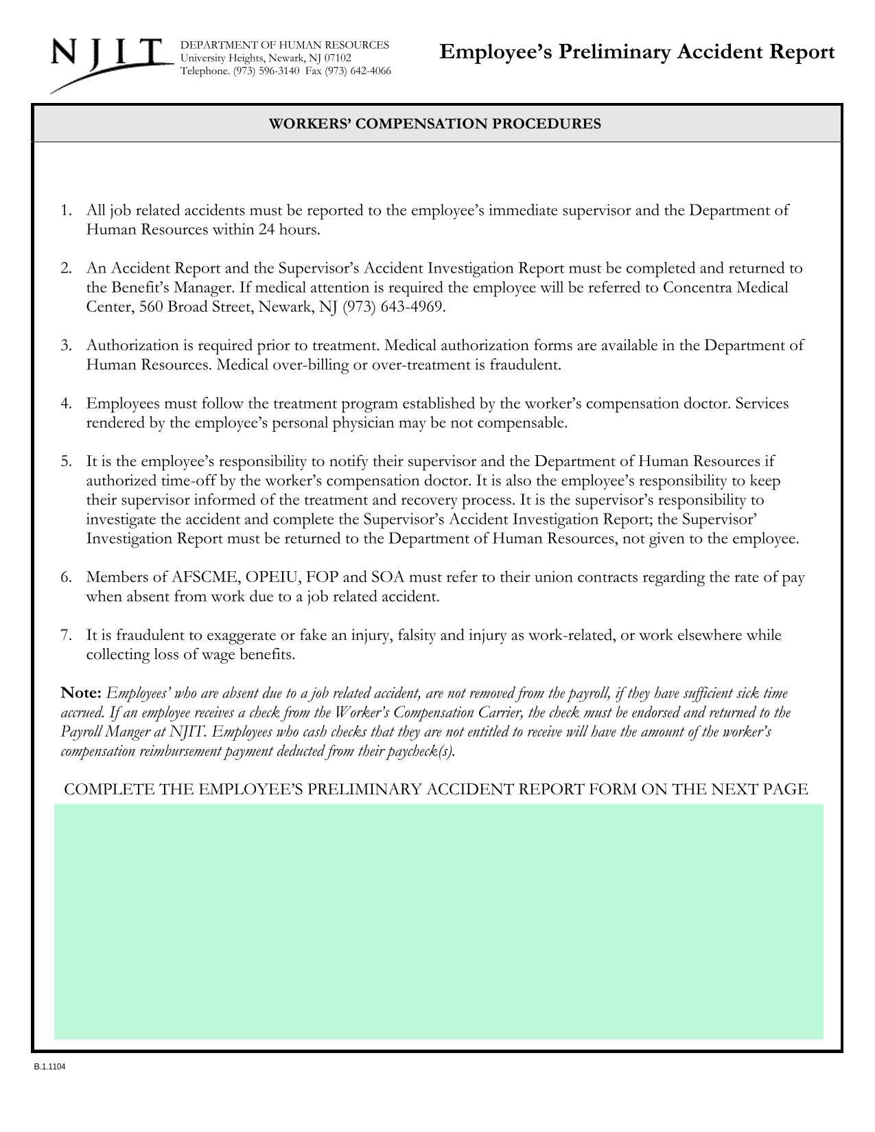 EmployeeS Preliminary Accident Report screenshot