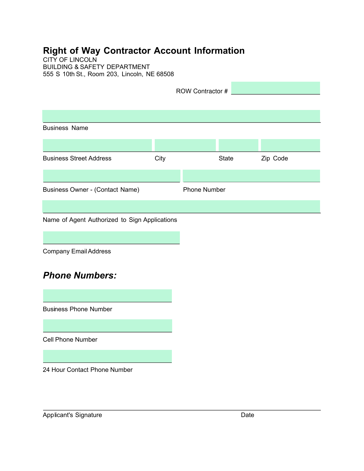 Right Of Way Contractor Account Information screenshot