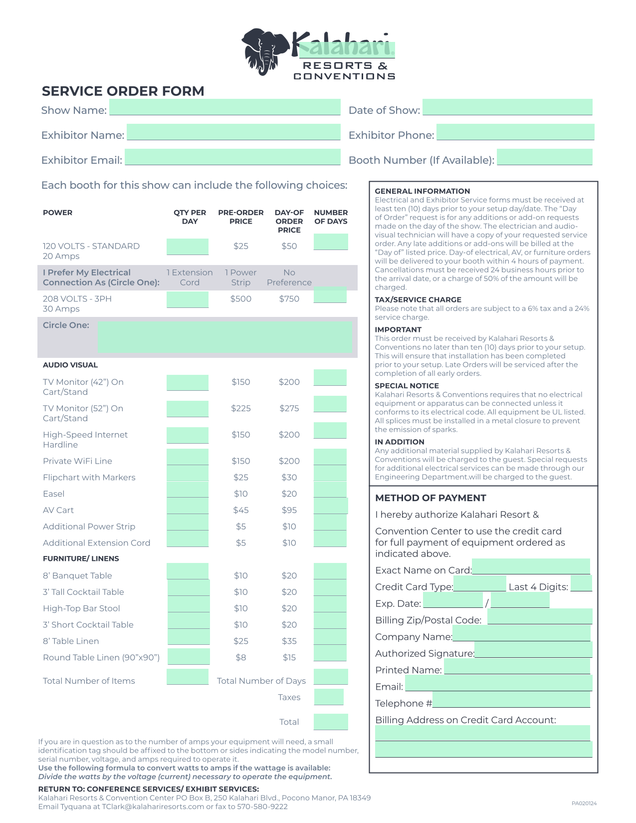 SERVICE ORDER FORM screenshot