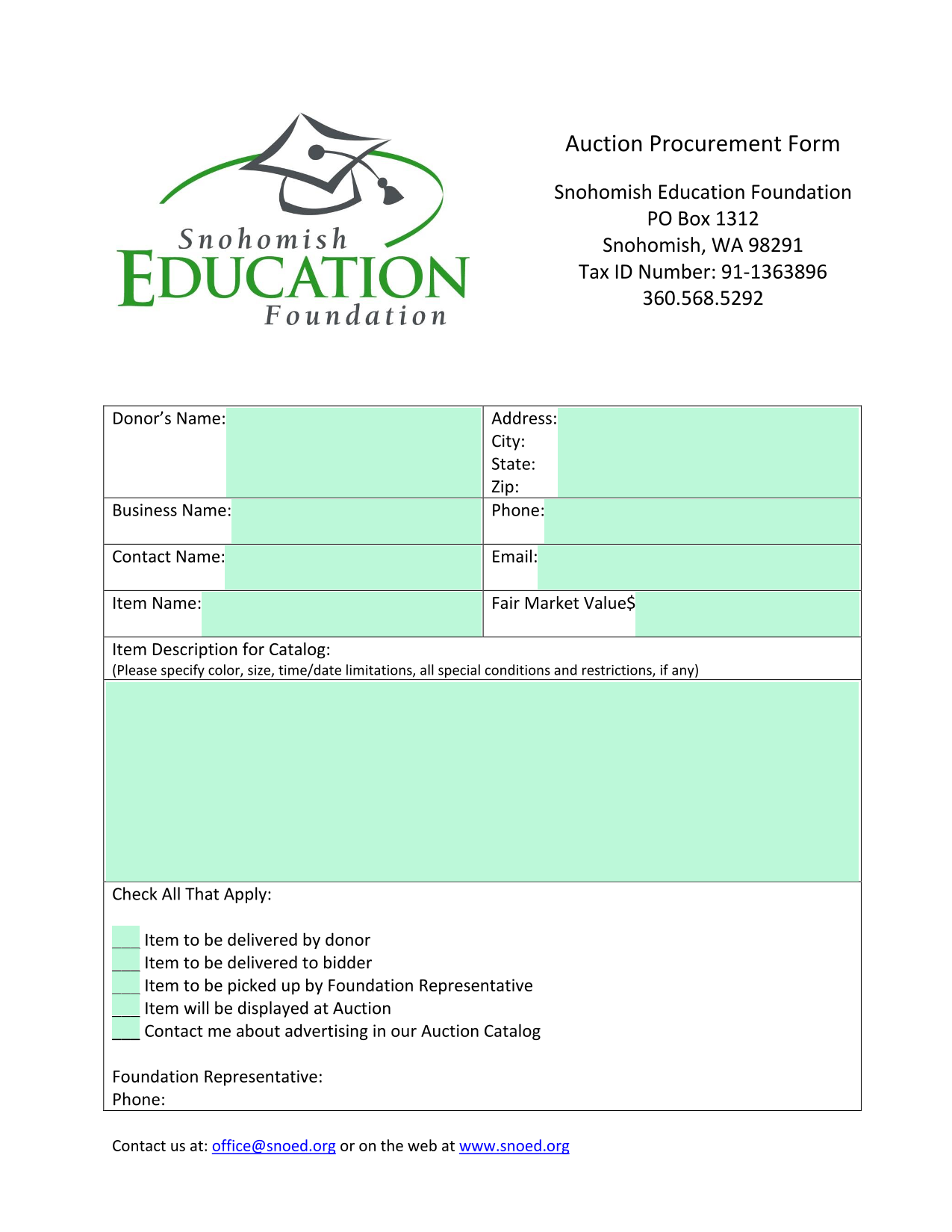 Auction Procurement Form screenshot