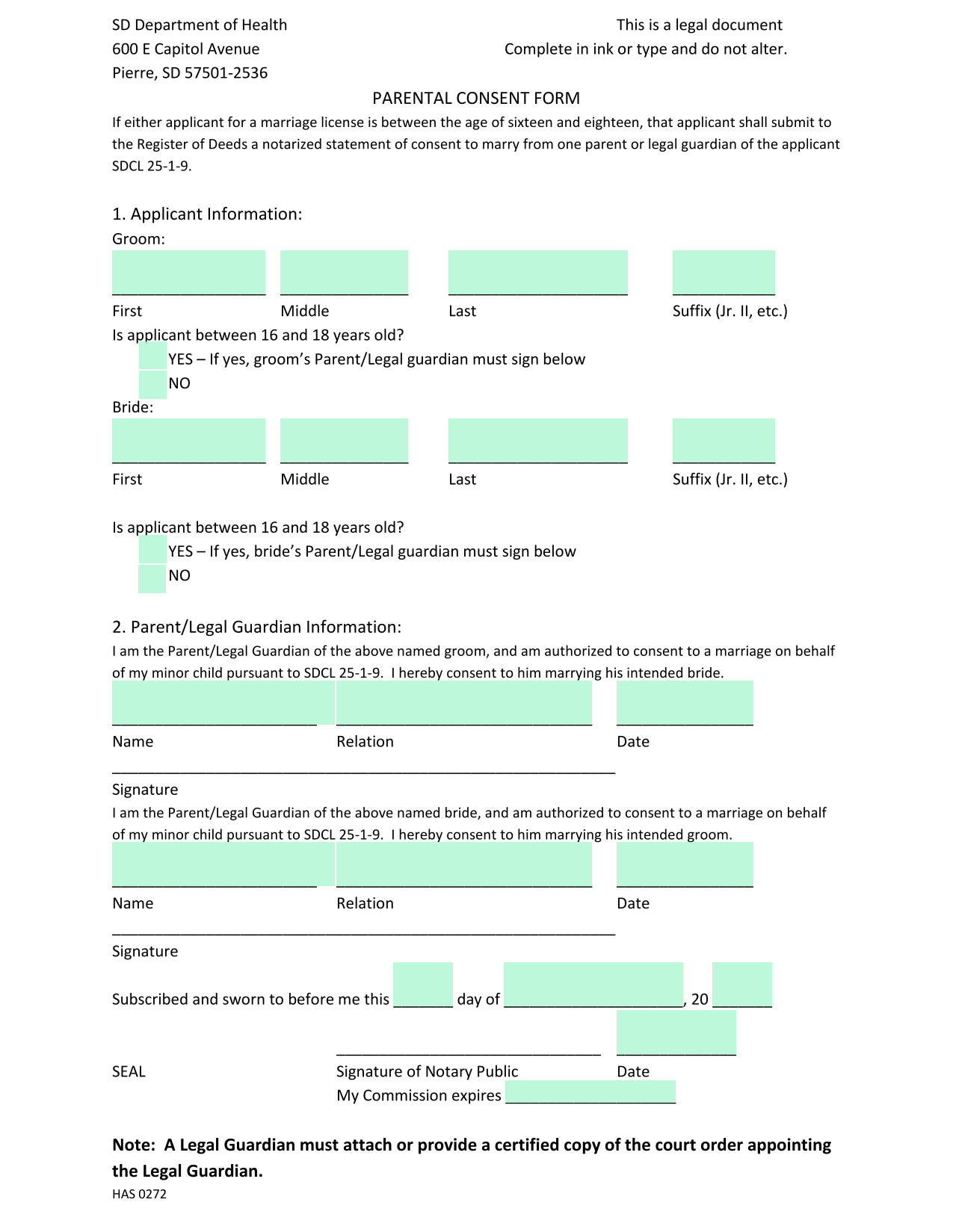 Parental Consent Form screenshot