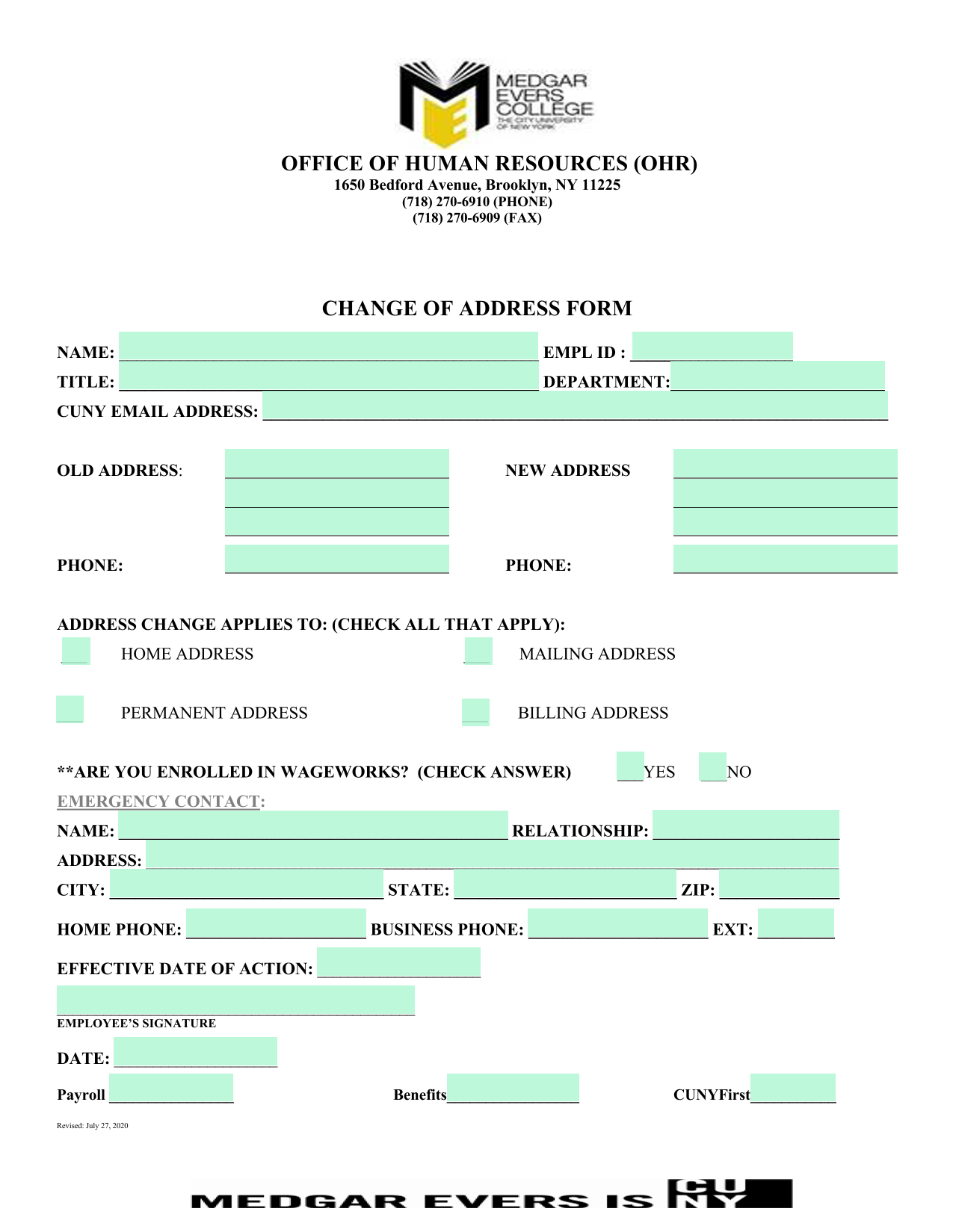 Change Of Address Form screenshot