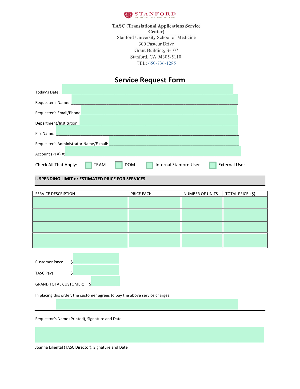 Service Request Form screenshot