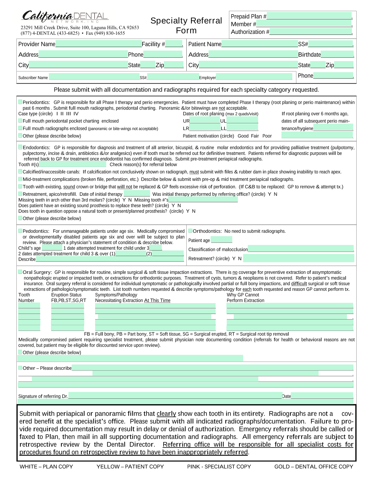 Specialty Referral Form screenshot