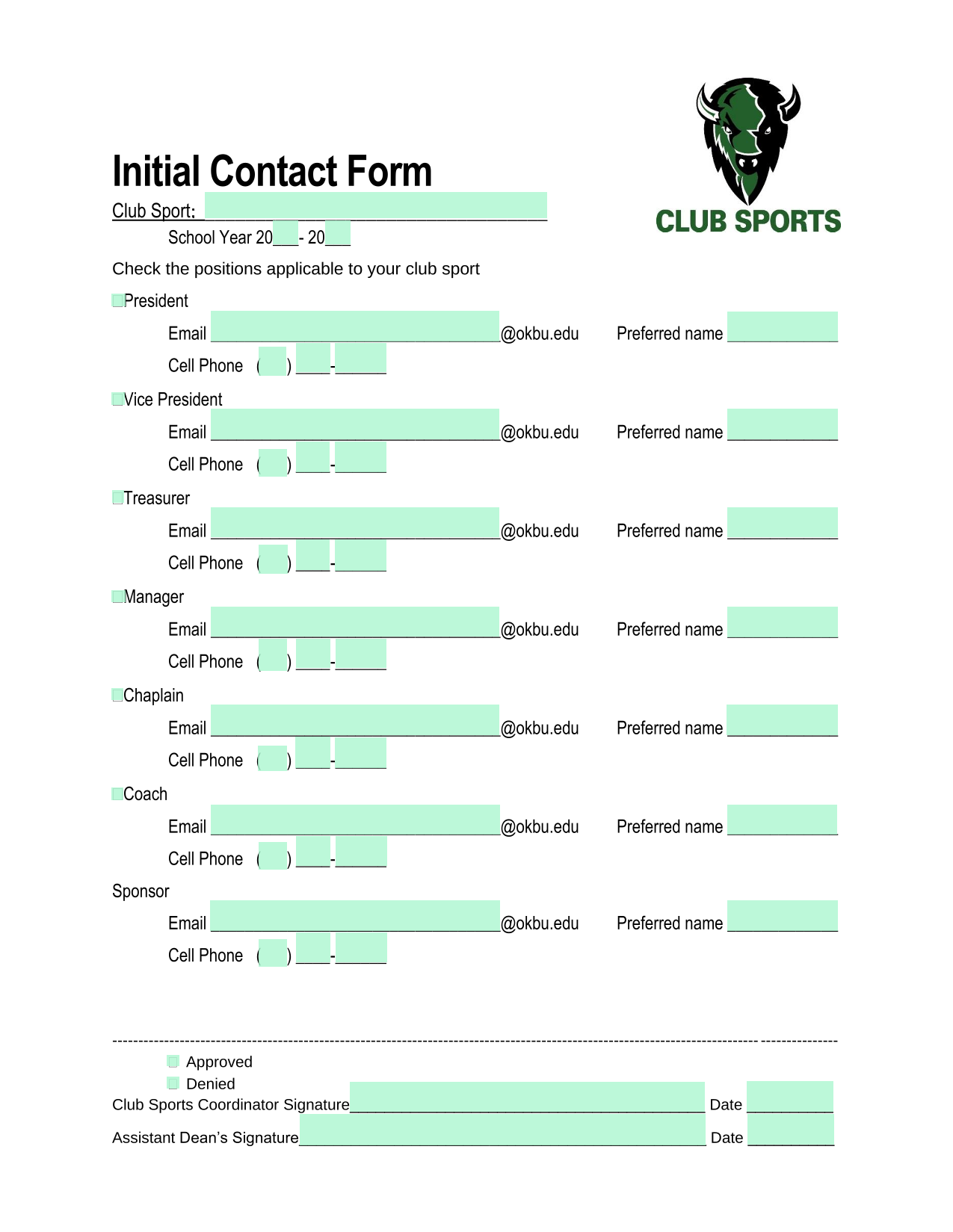 Initial Contact Form screenshot