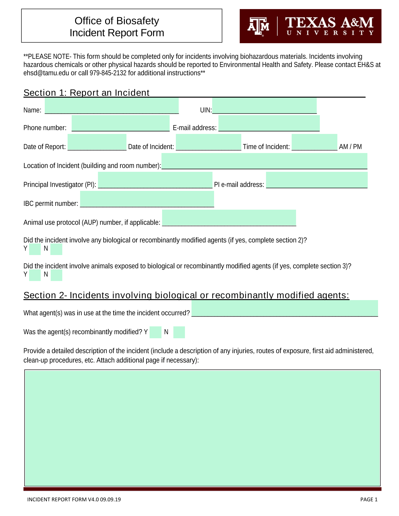 Incident Report Form screenshot