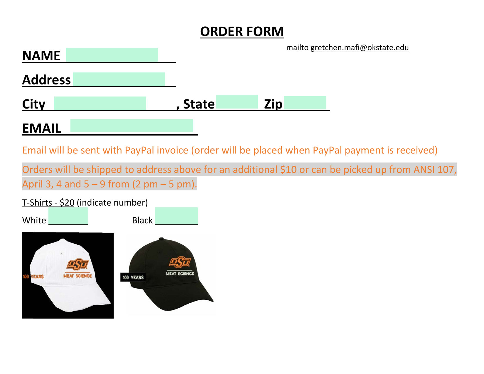 ORDER FORM screenshot