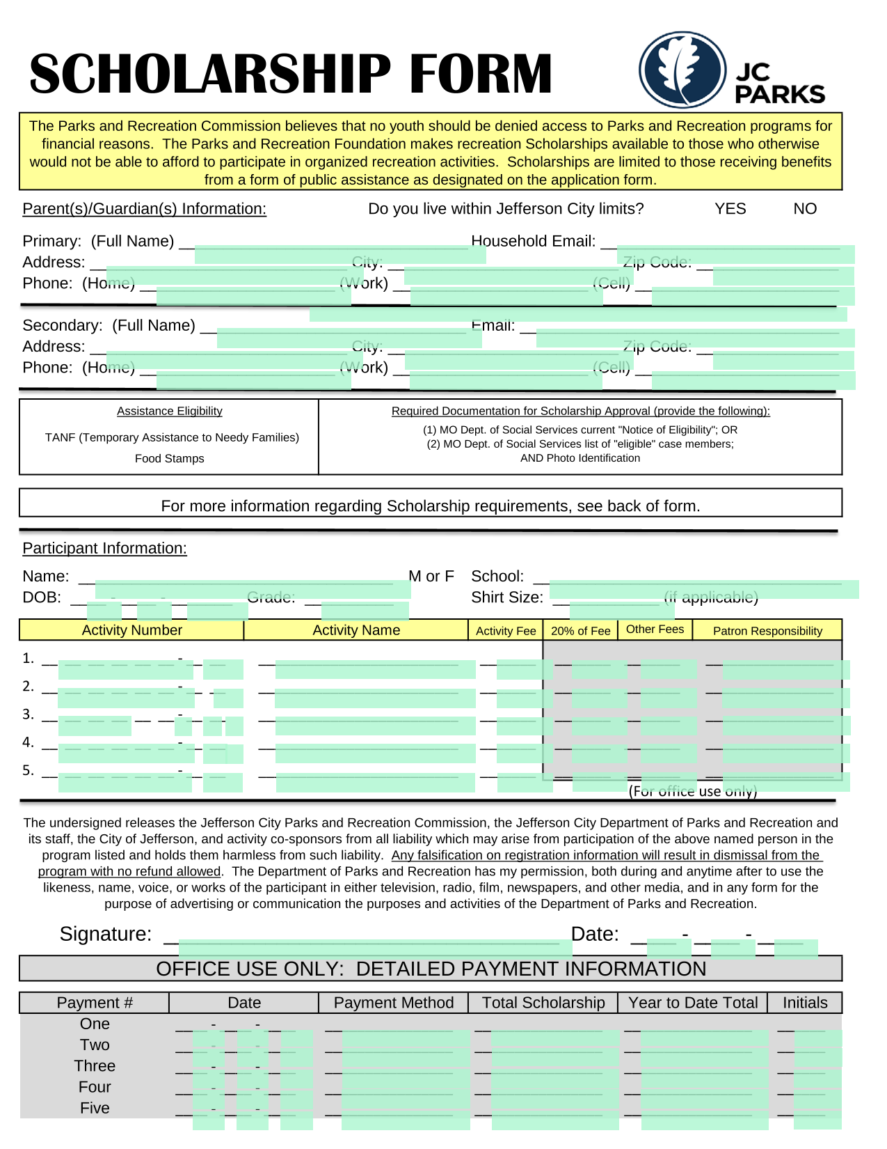 SCHOLARSHIP FORM screenshot
