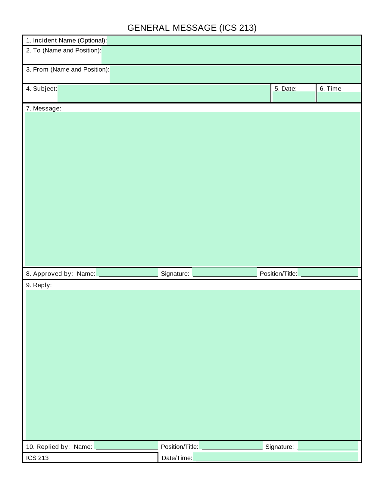 ICS 213 General Message screenshot