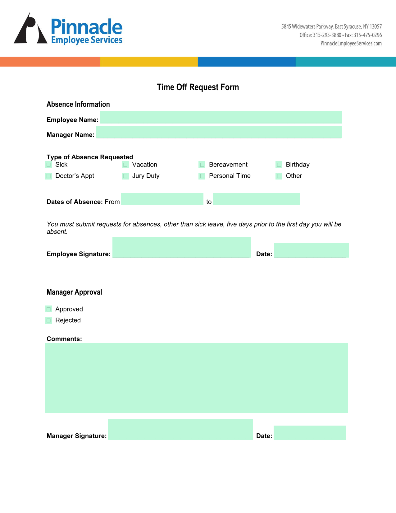 Time Off Request Form screenshot