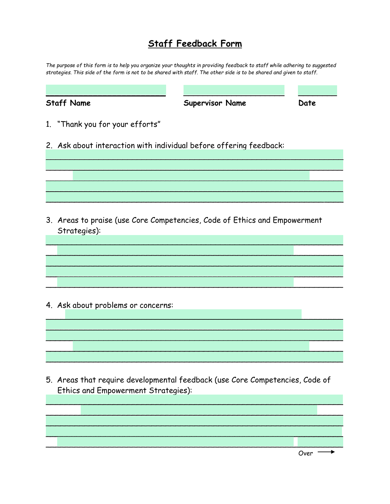 Staff Feedback Form screenshot