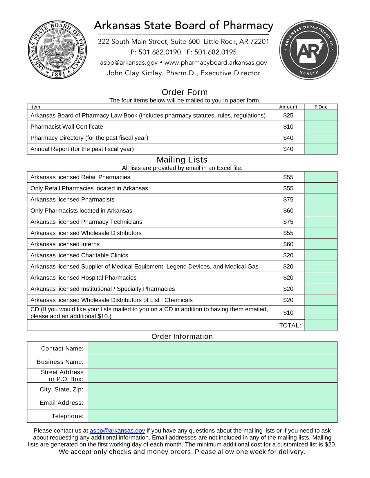 Order Form screenshot