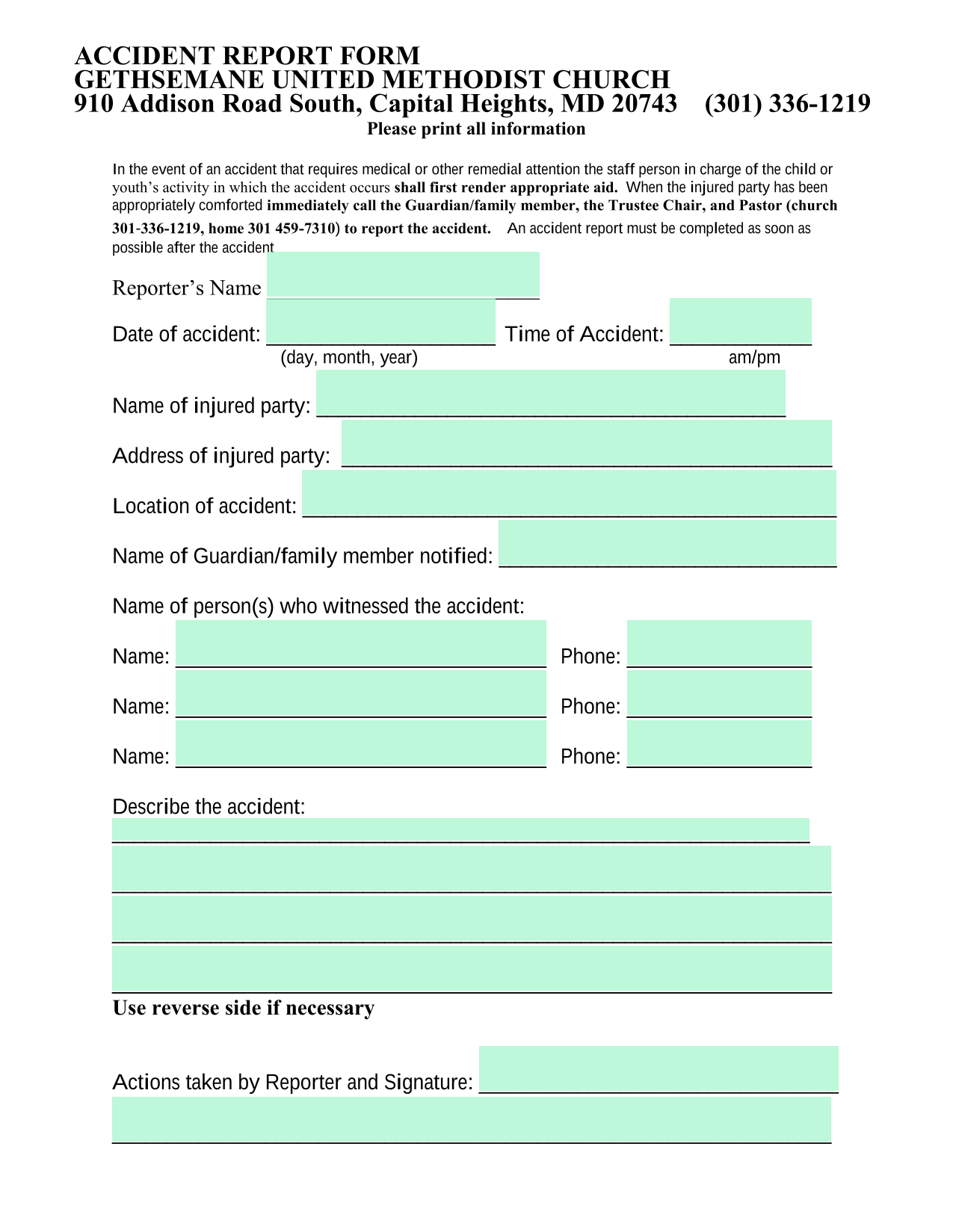 ACCIDENT REPORT FORM screenshot