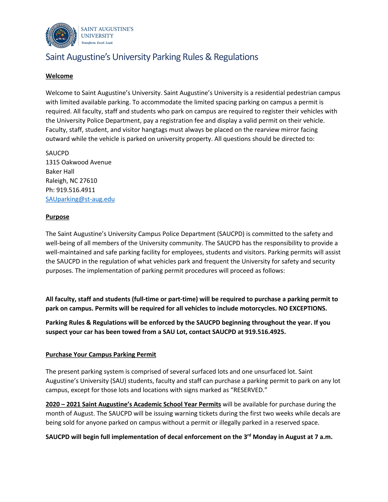 Saint AugustineS University Parking Rules  Regulations screenshot