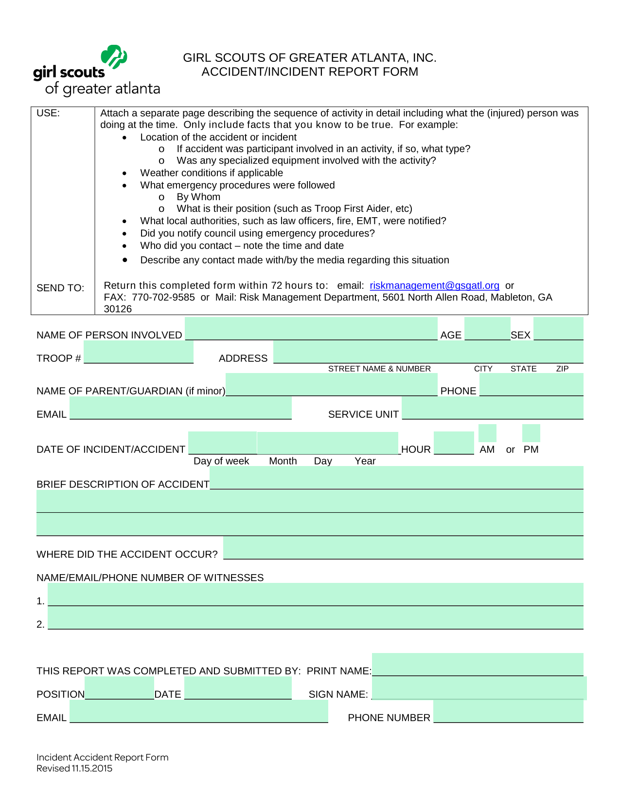 Incident Accident Report Form screenshot