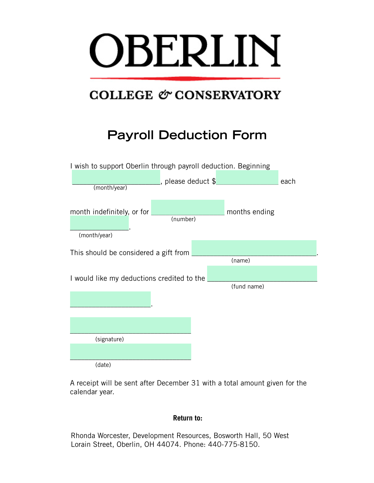 Payroll Deduction Form screenshot