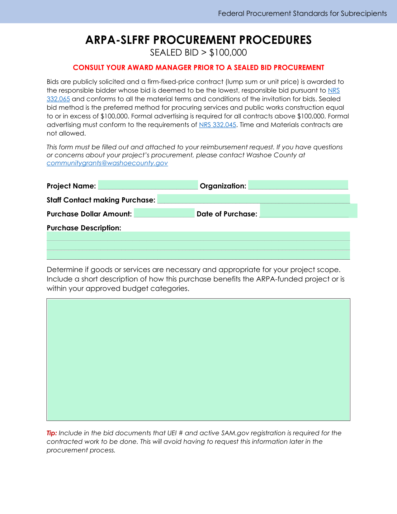 Federal Procurement Standards For Subrecipients screenshot