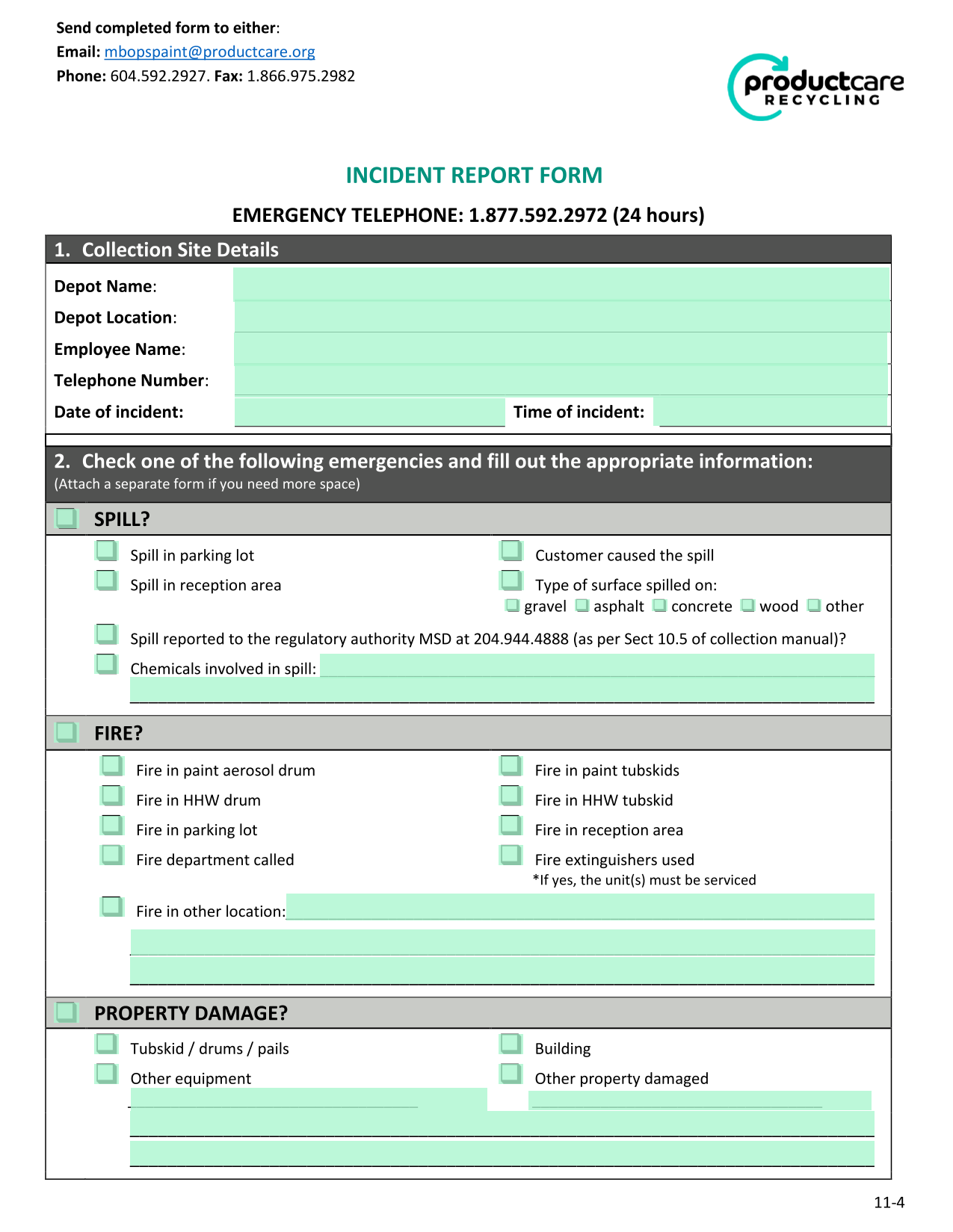 Incident Report Form screenshot
