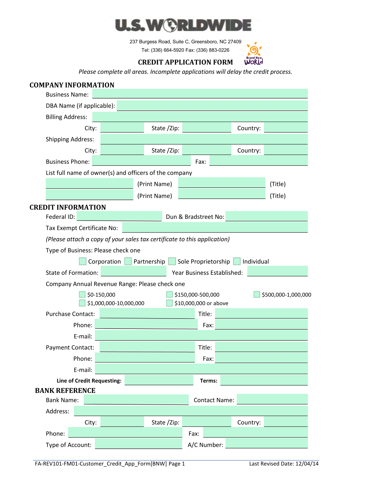 CREDIT APPLICATION FORM screenshot