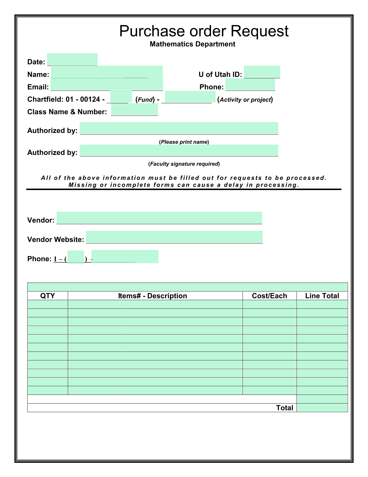 Purchase Order Request screenshot