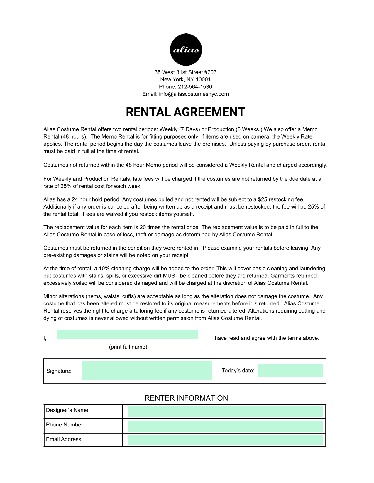 Rental Agreement screenshot