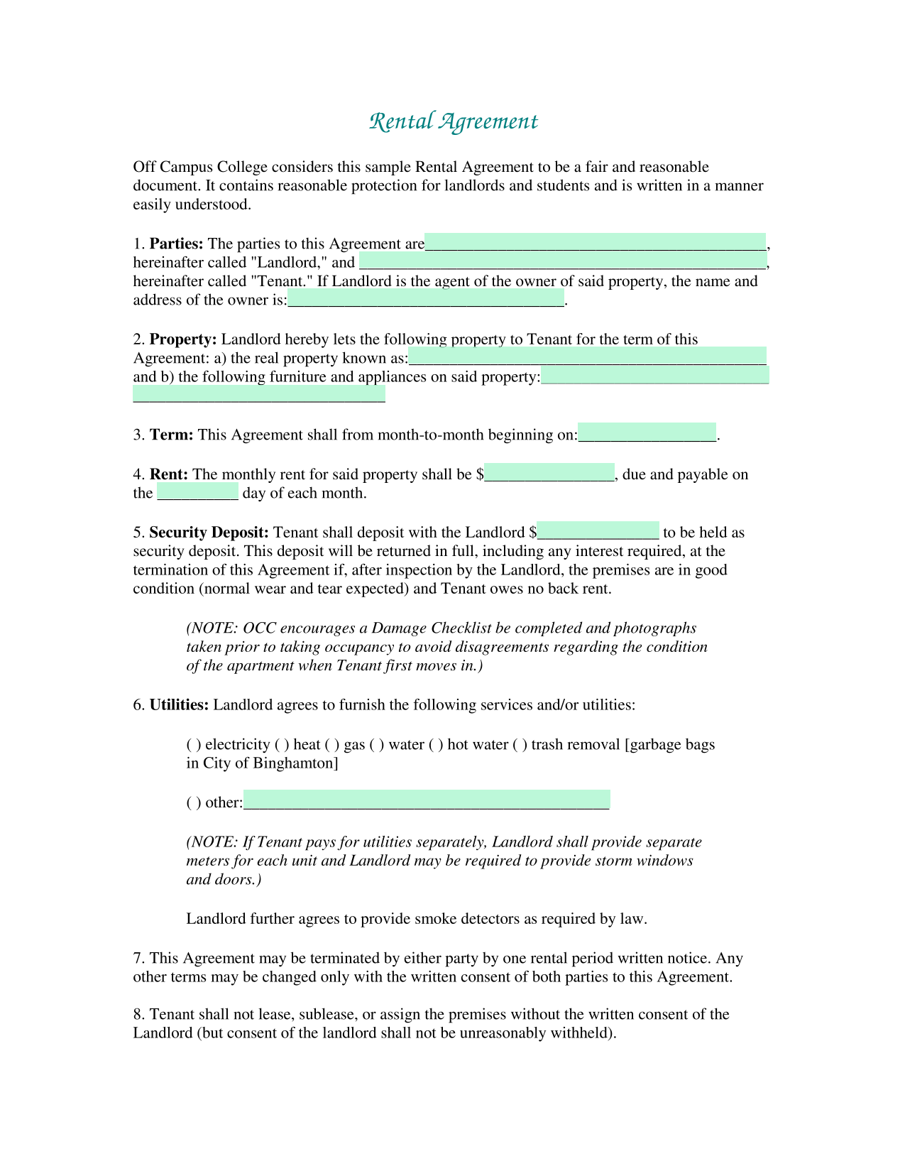 Rental Agreement screenshot