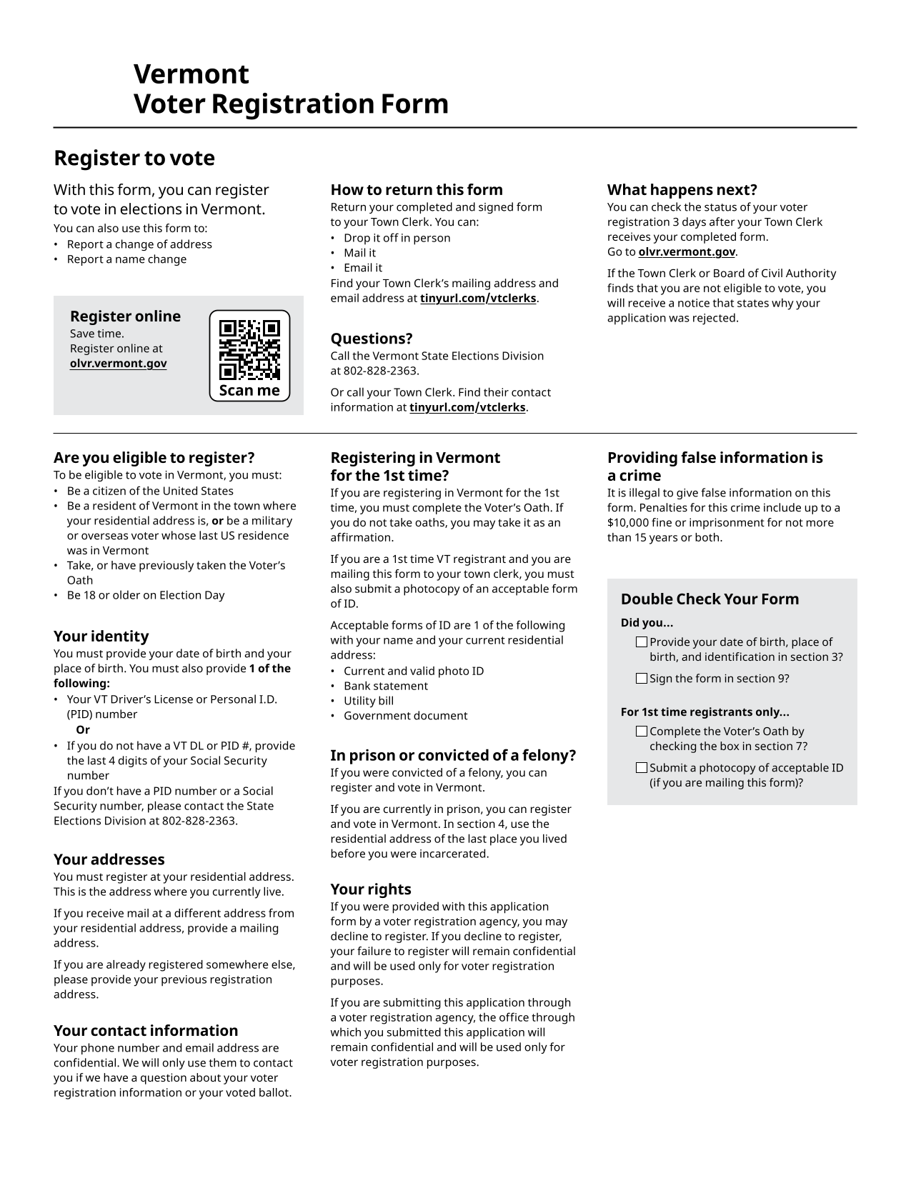 Vermont Voter Registration Form screenshot