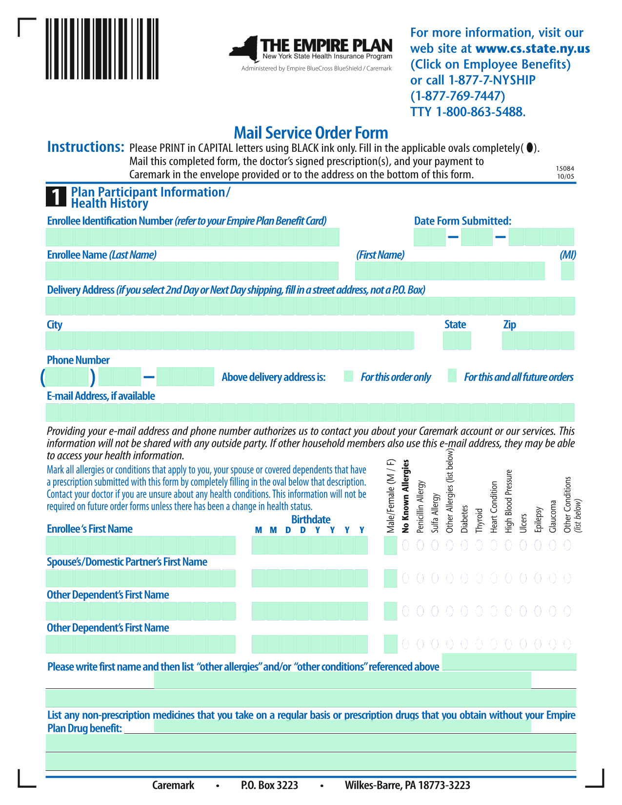 Mail Service Order Form screenshot