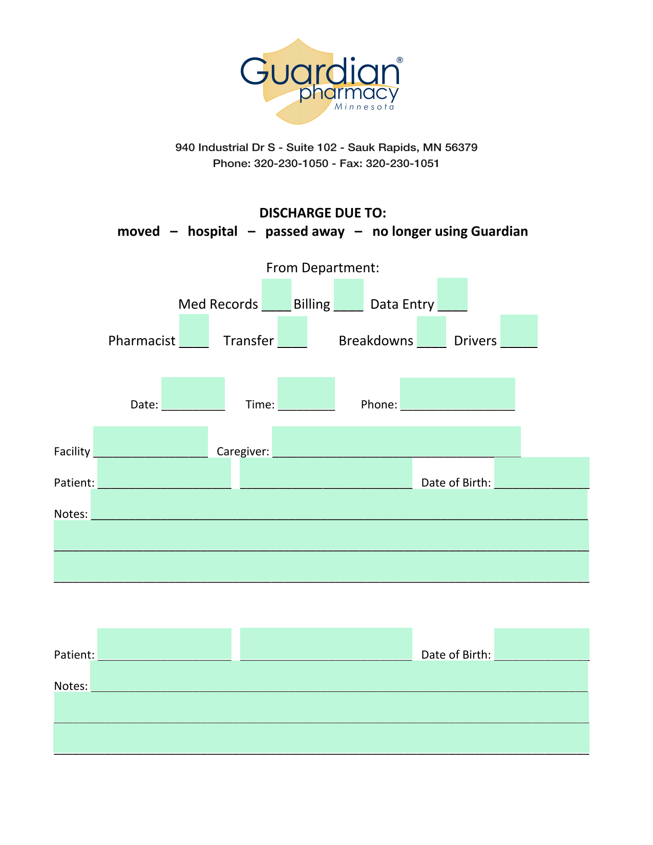 Discharge Form screenshot