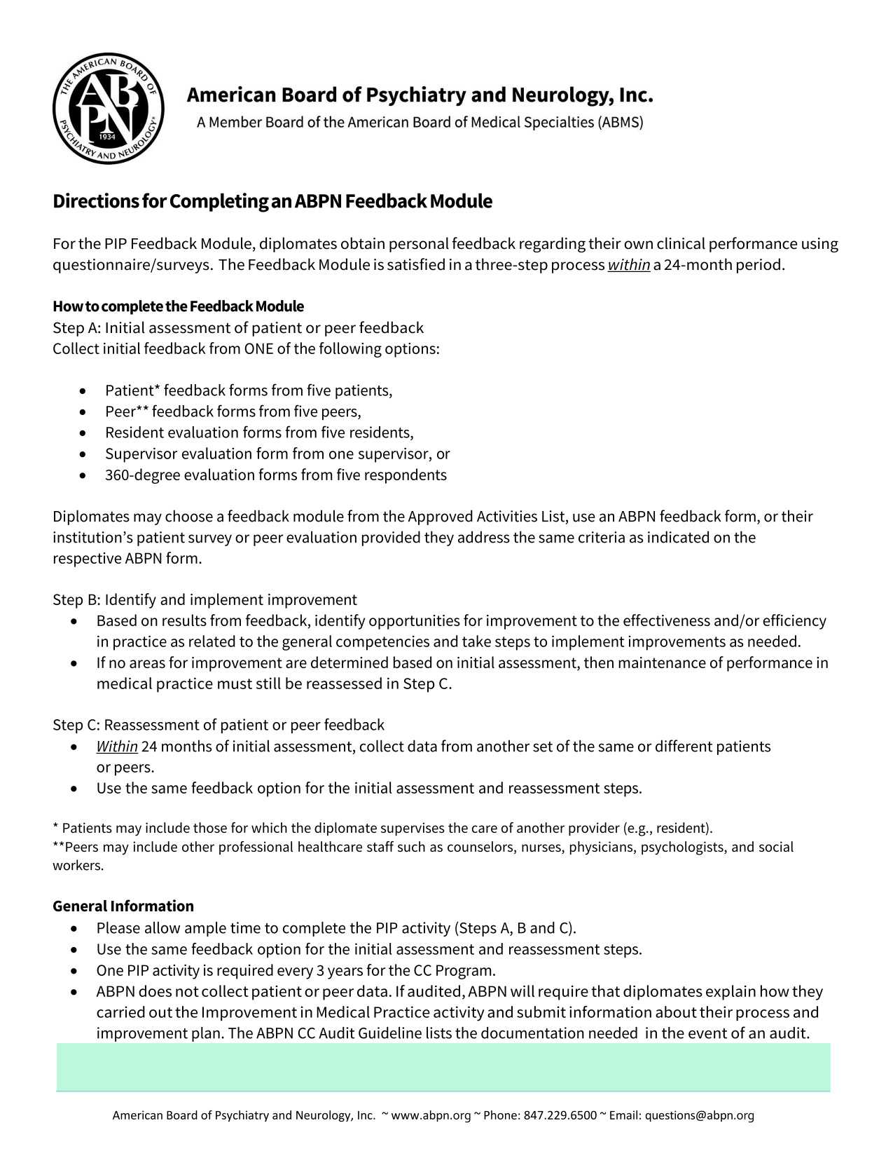 Directions For Completing An ABPN Feedback Module screenshot