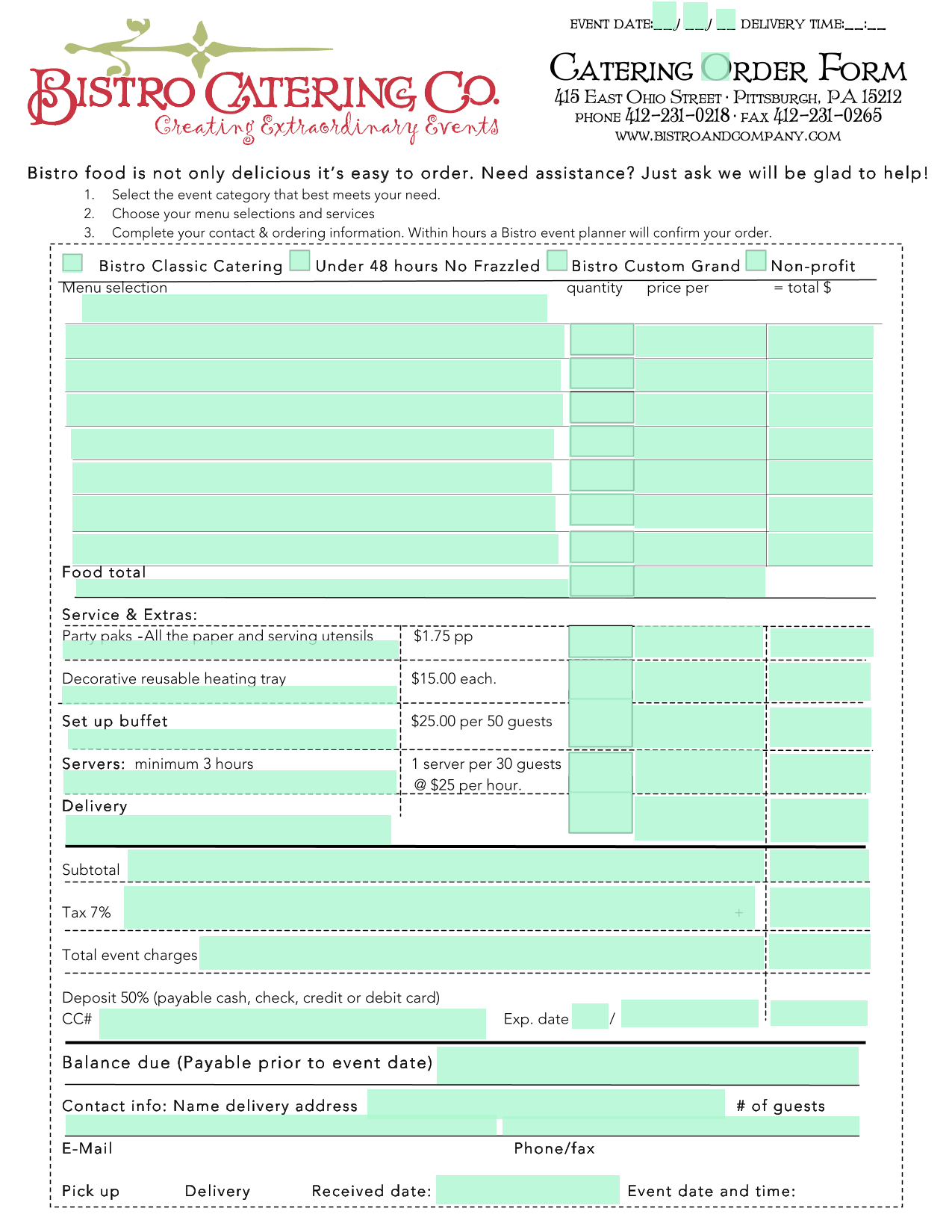 Catering Order Form screenshot