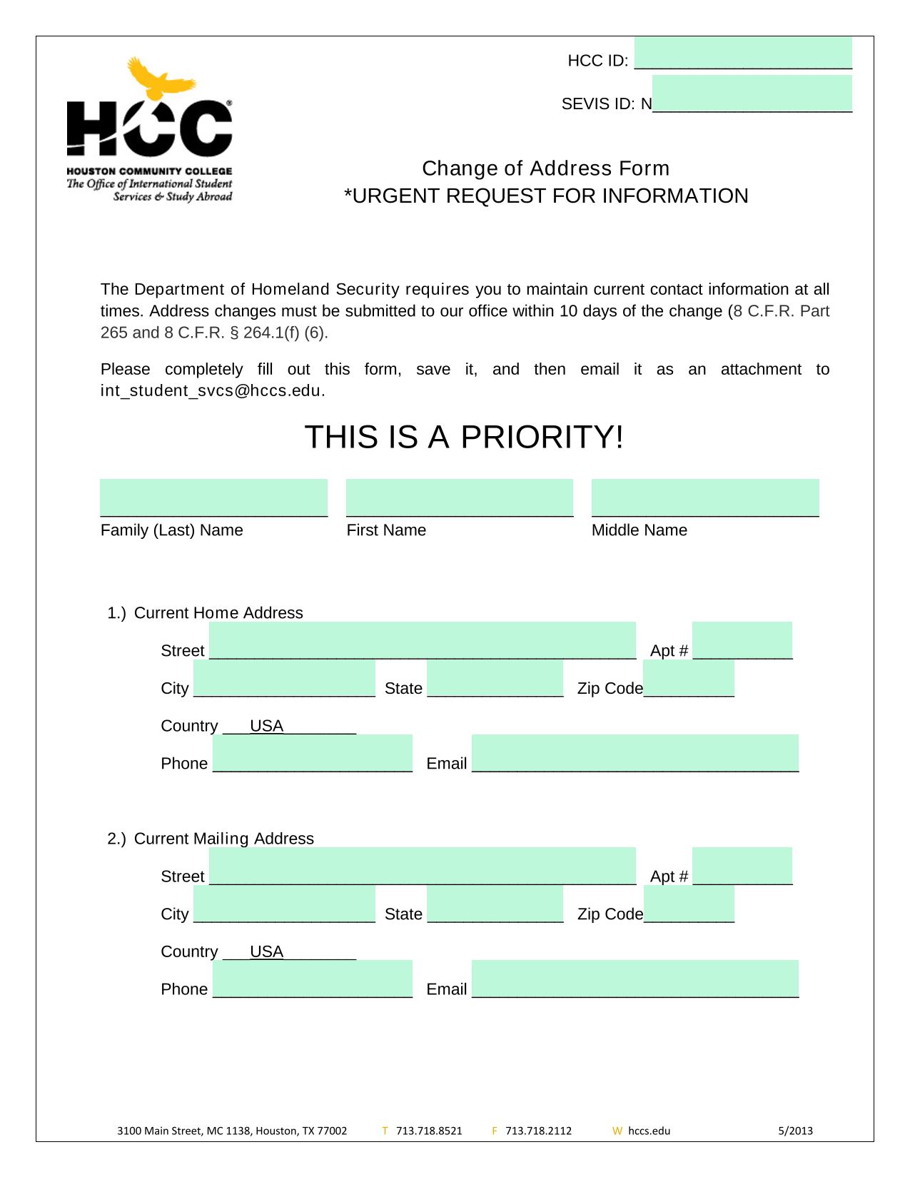 Change Of Address Form screenshot