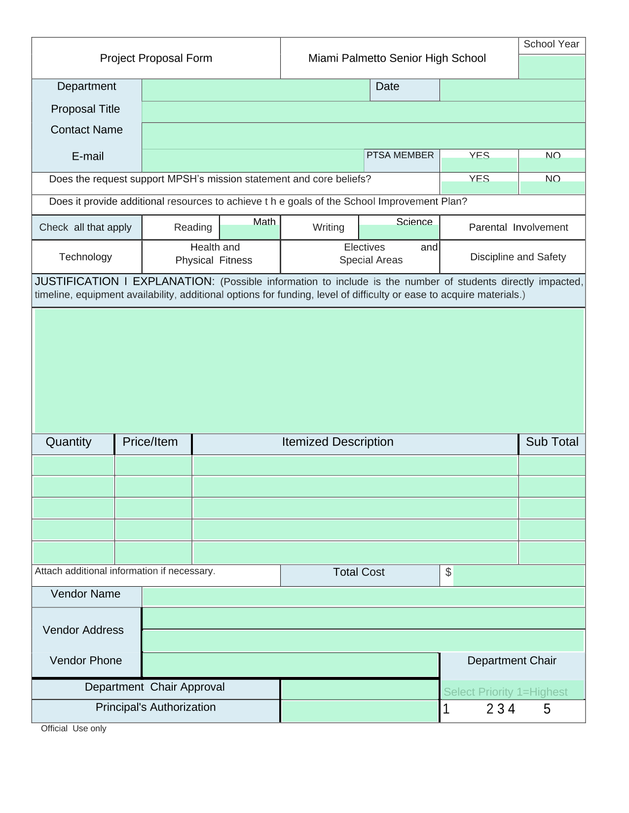 Project Proposal Form screenshot