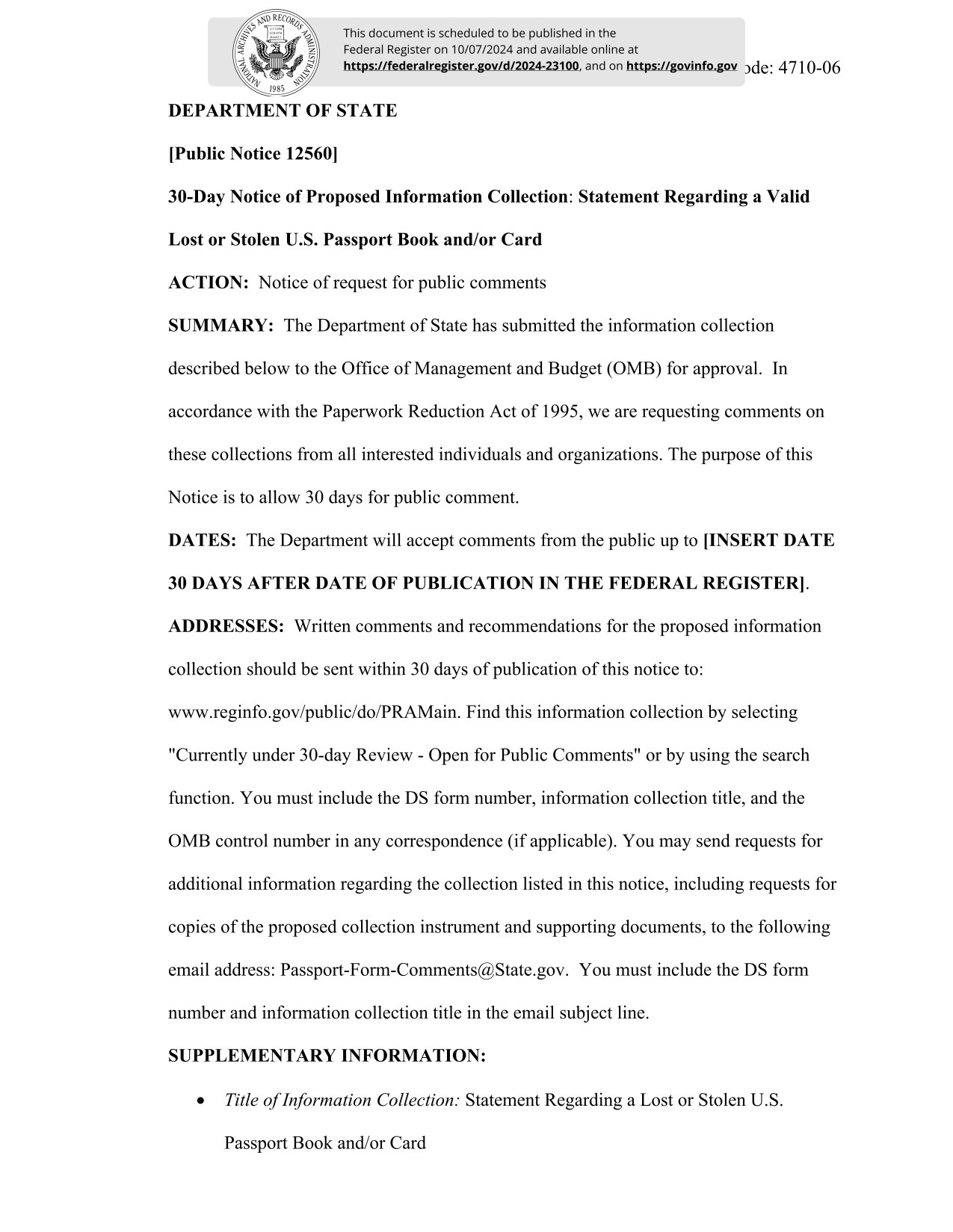Statement Regarding A Valid Lost Or Stolen U.S. Passport Book AndOr Card screenshot