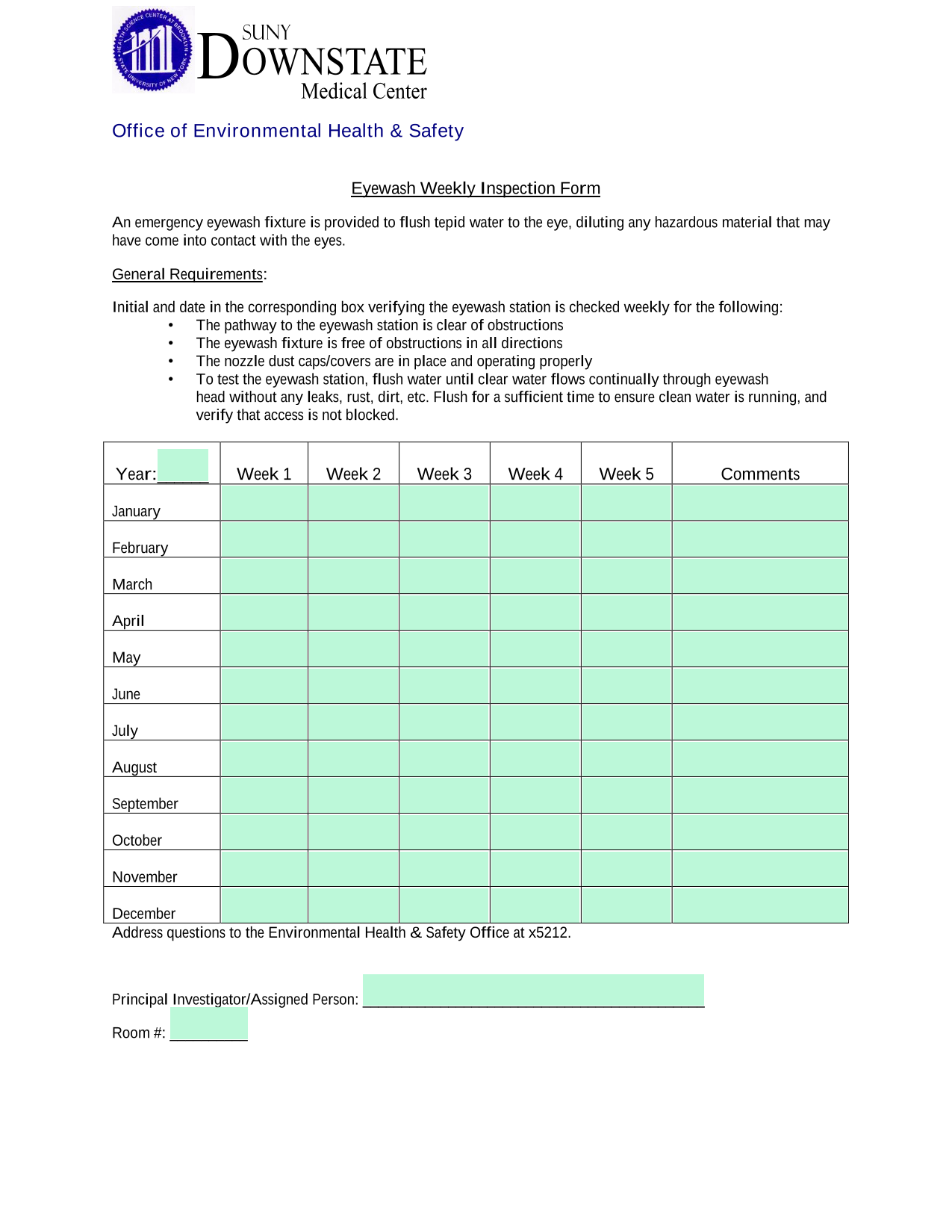 Eyewash Weekly Inspection Form screenshot