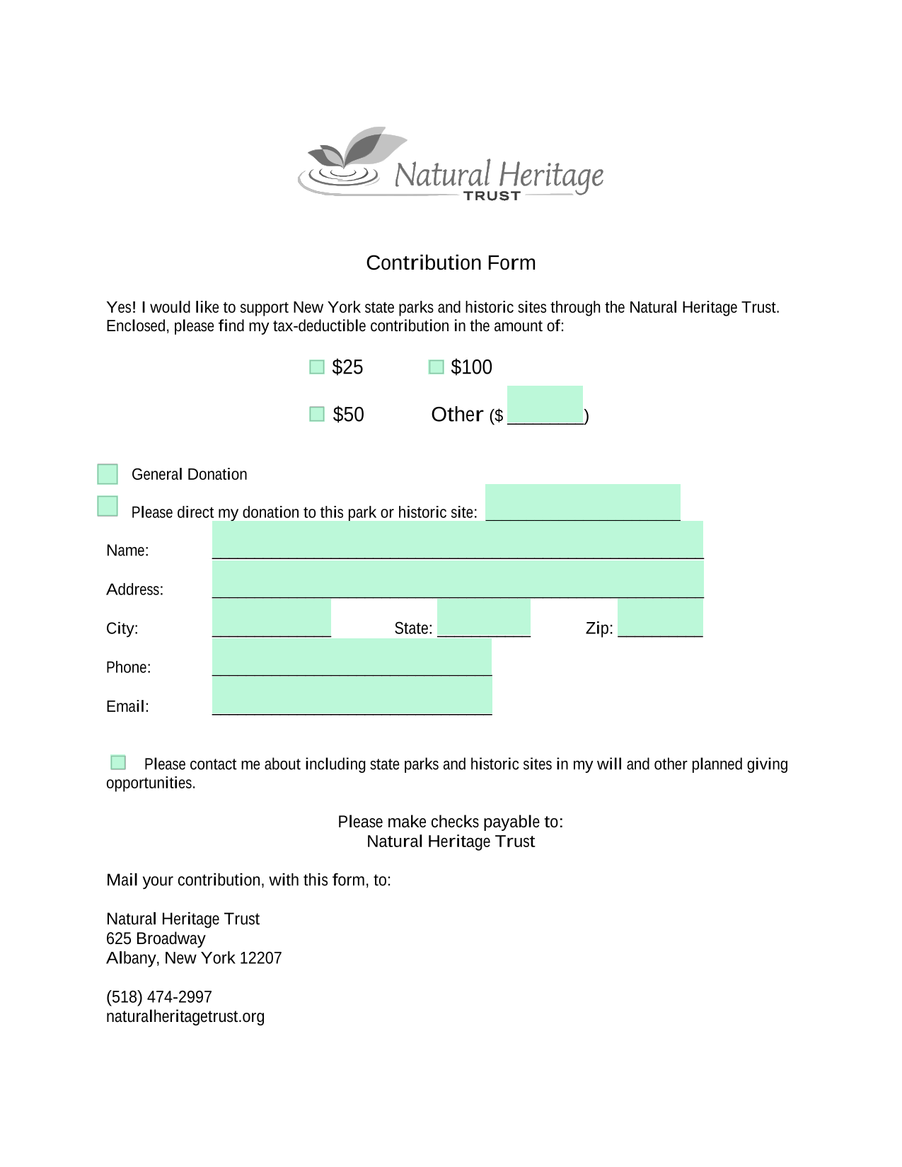 Contribution Form screenshot
