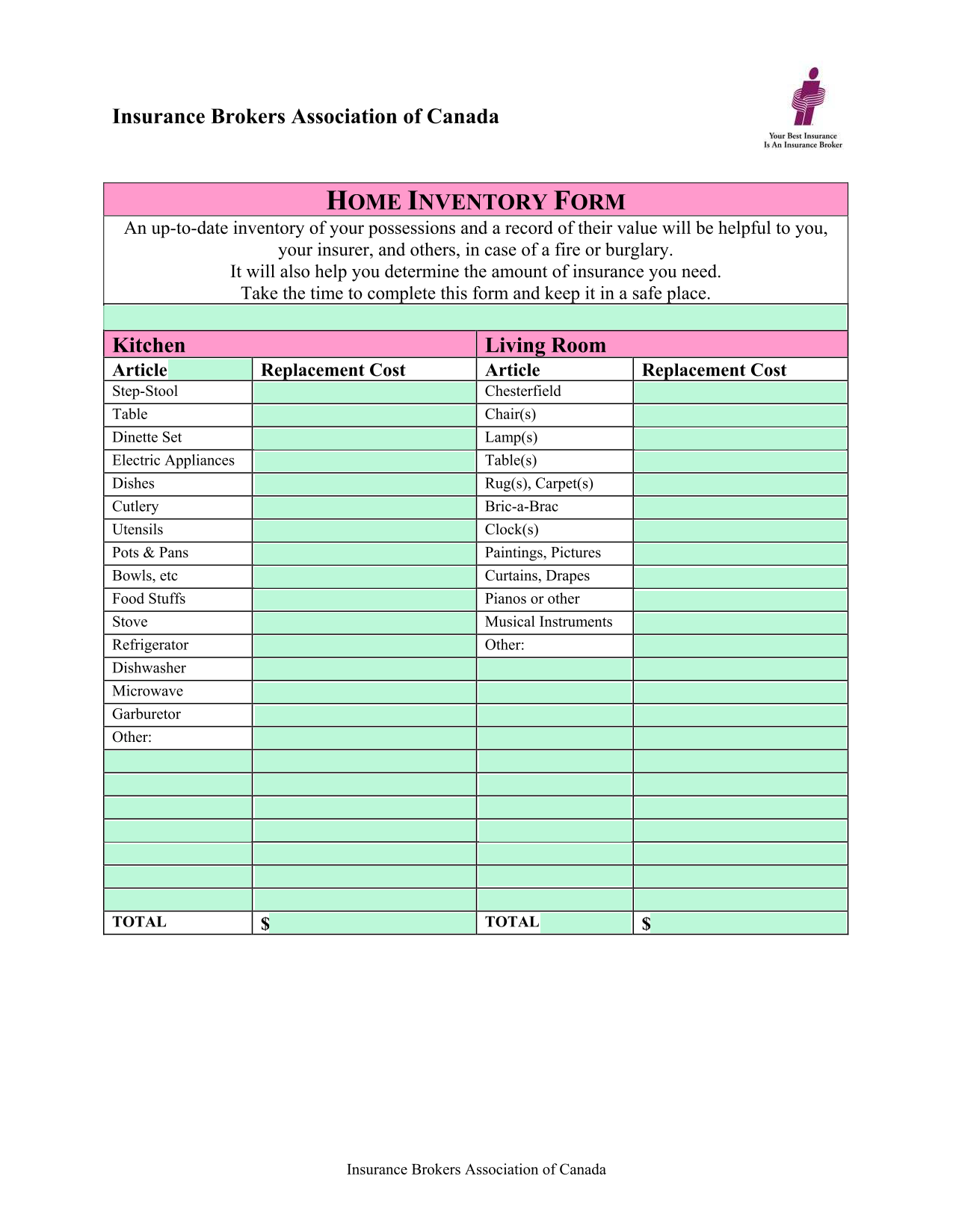 HOME INVENTORY FORM screenshot