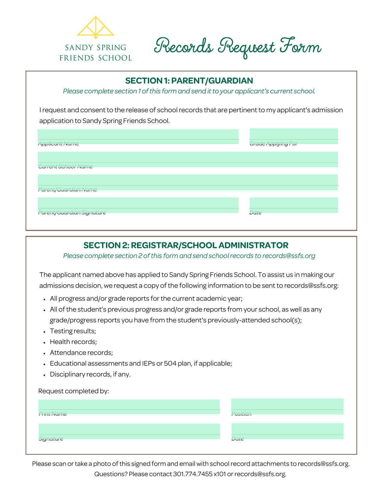 Records Request Form screenshot