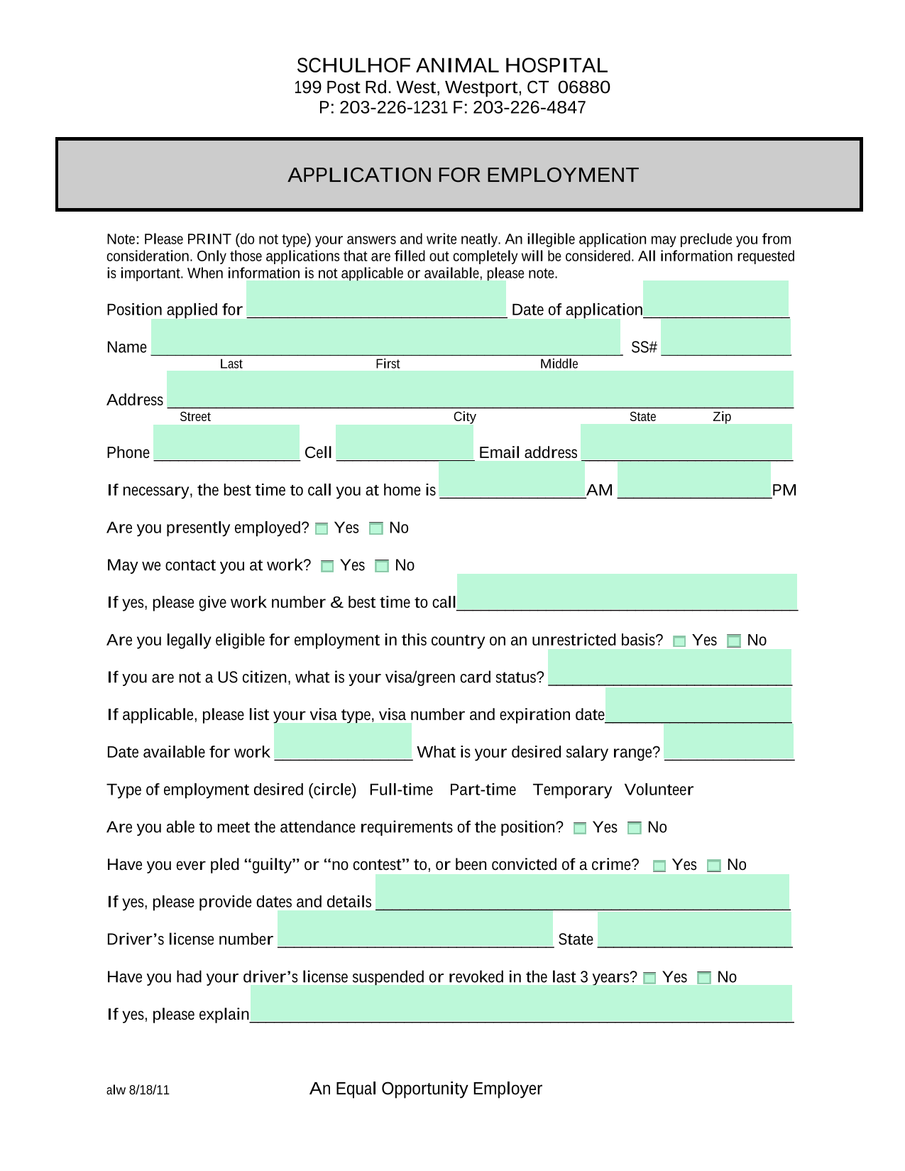 APPLICATION FOR EMPLOYMENT screenshot