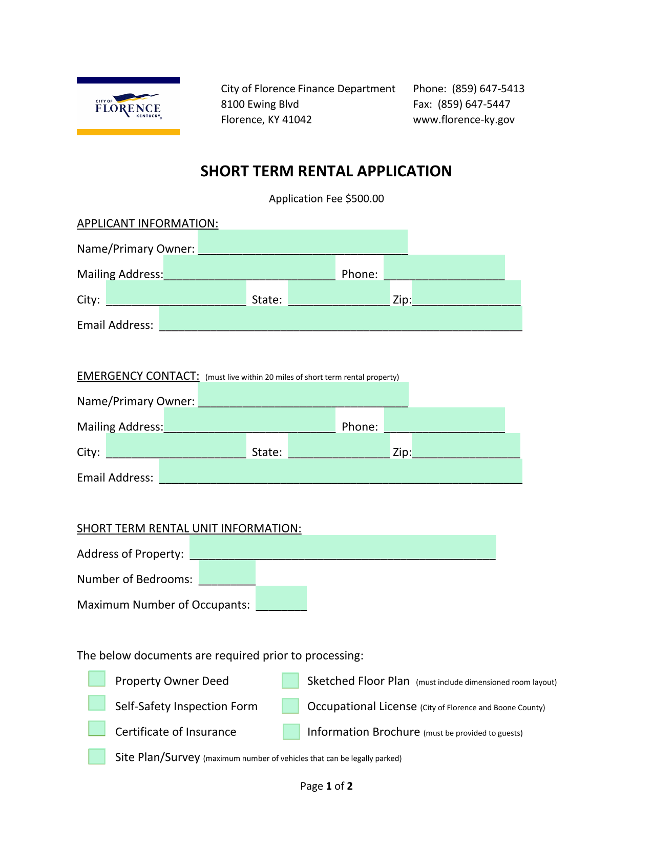 SHORT TERM RENTAL APPLICATION screenshot