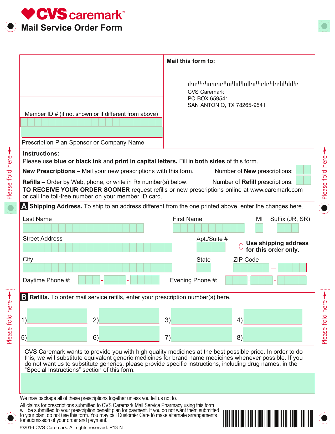 Mail Service Order Form screenshot