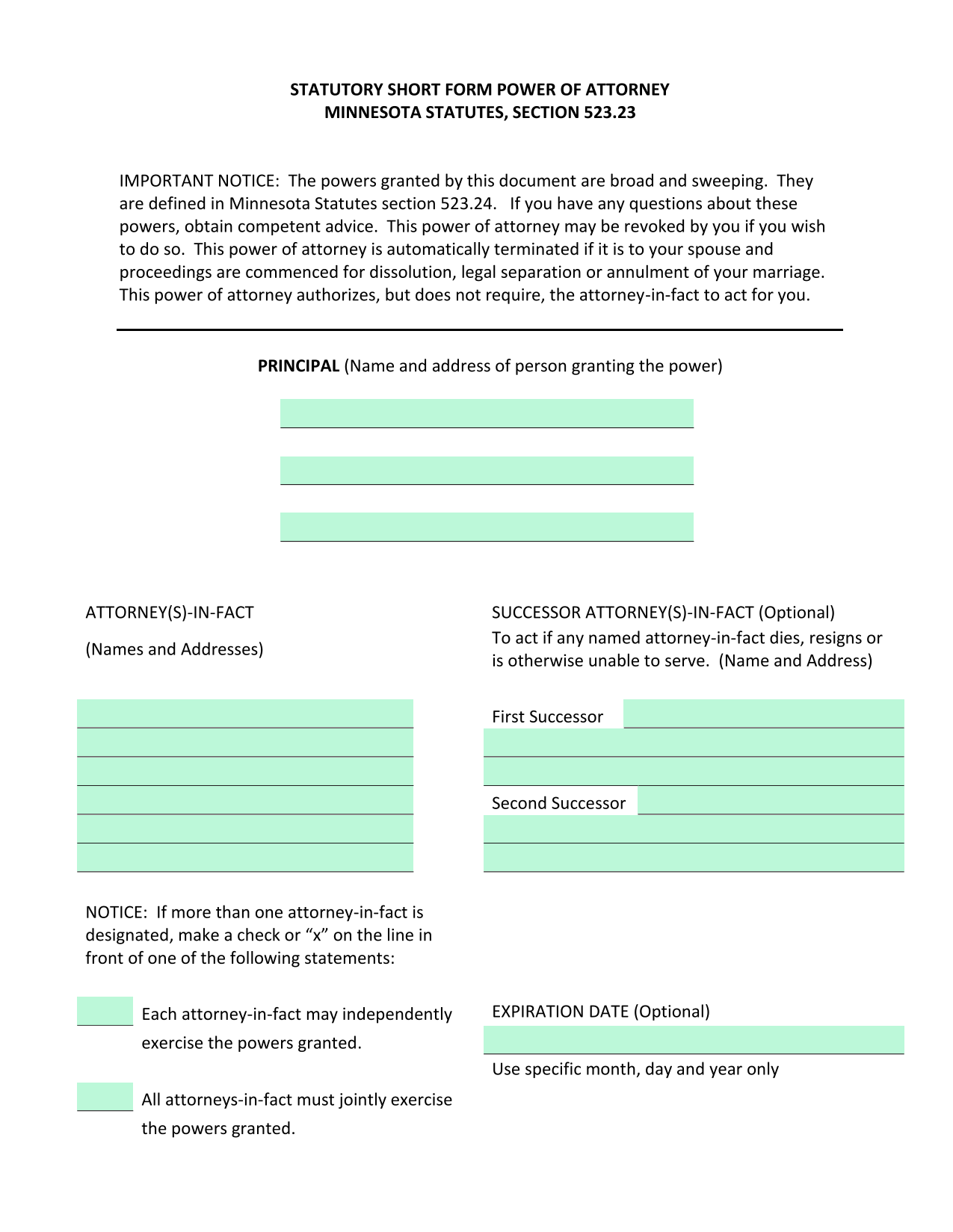 Statutory Short Form Power Of Attorney screenshot