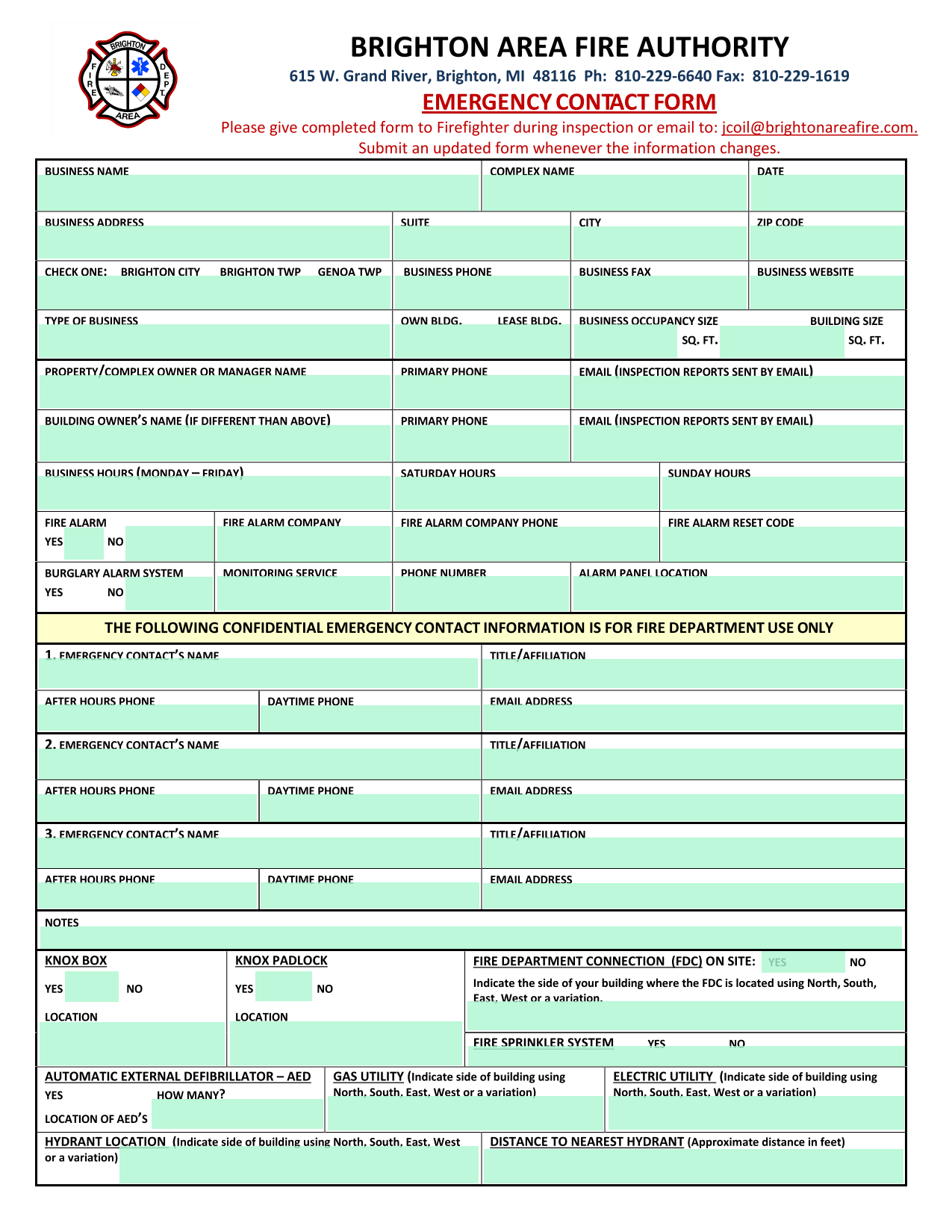 Emergency Contact Form screenshot