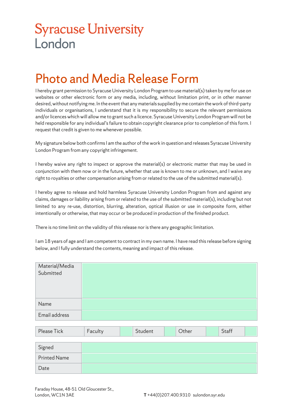 Photo And Media Release Form screenshot