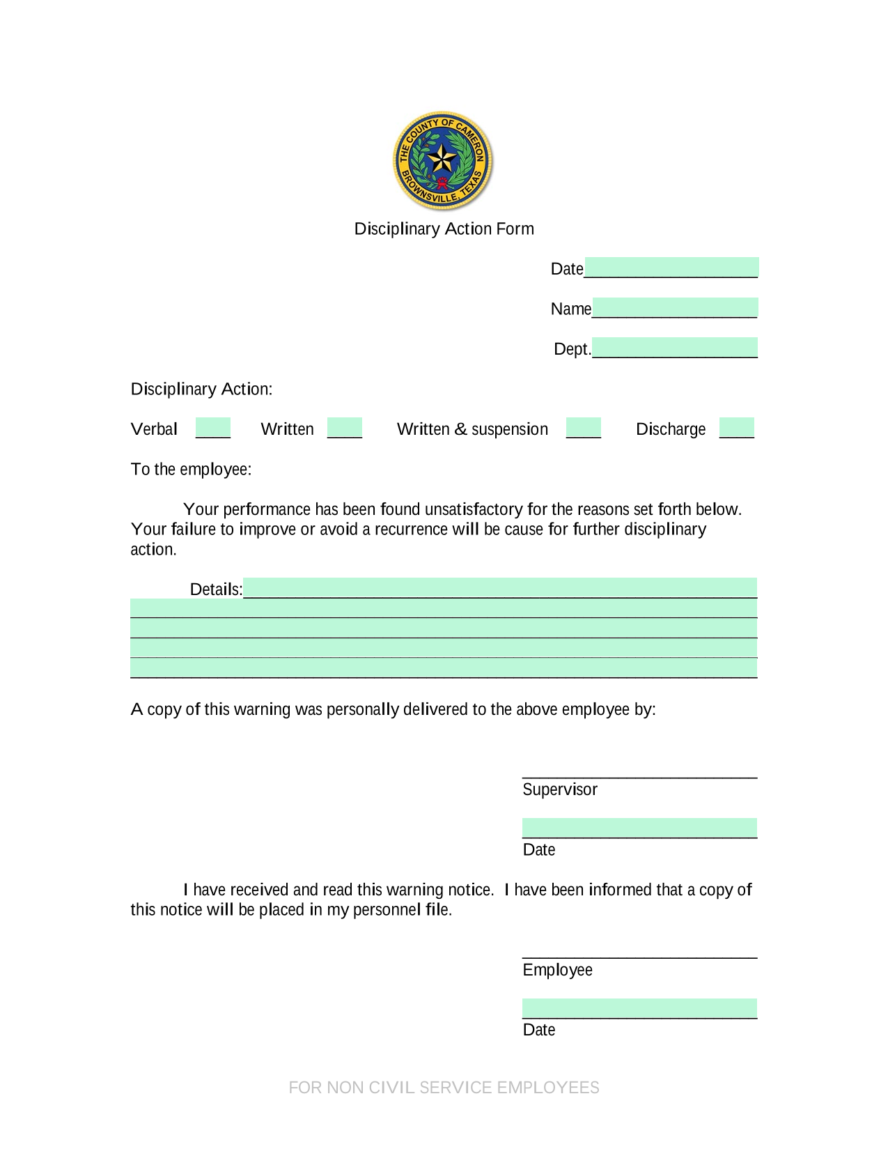 Disciplinary Action Form screenshot