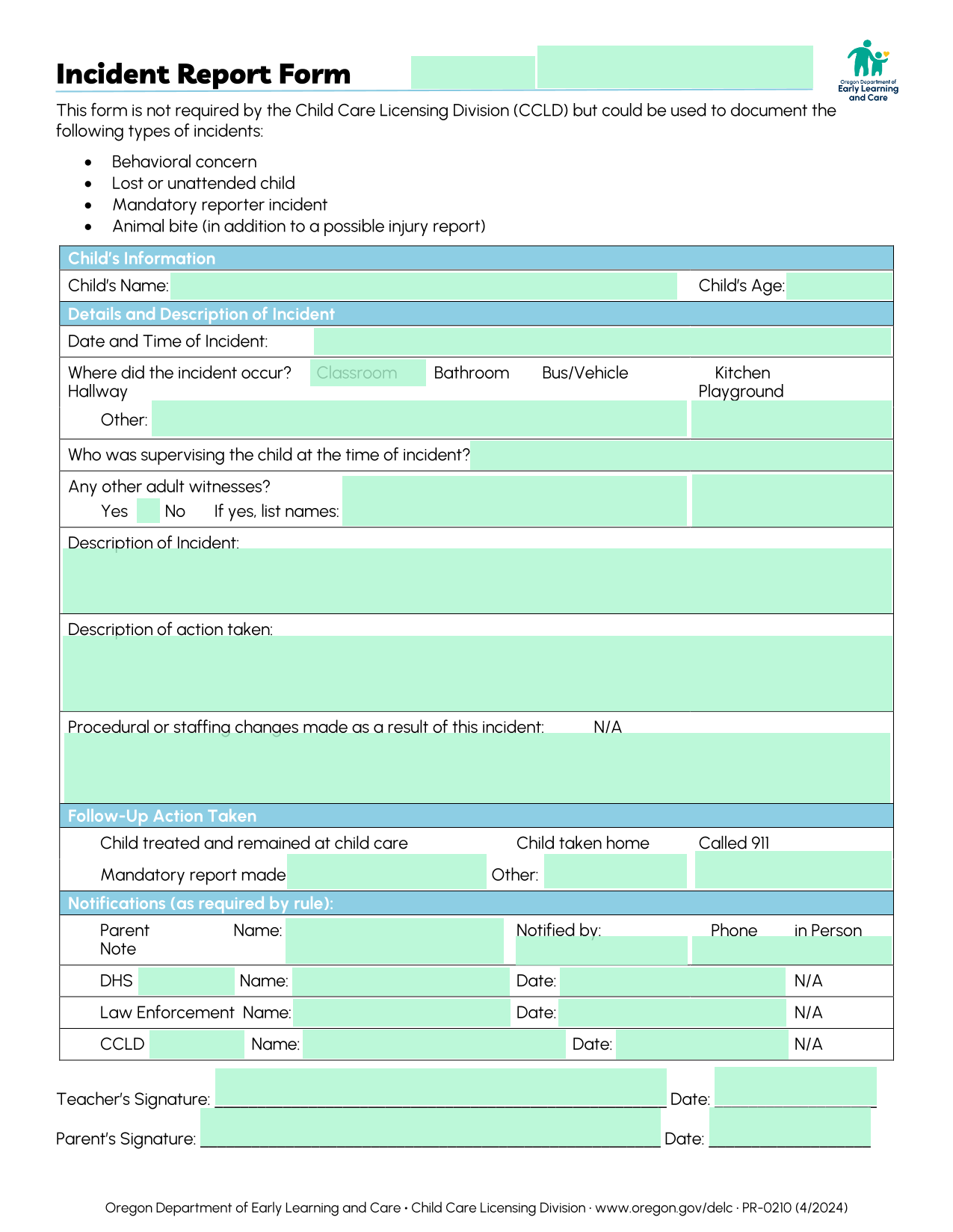 Incident Report Form screenshot